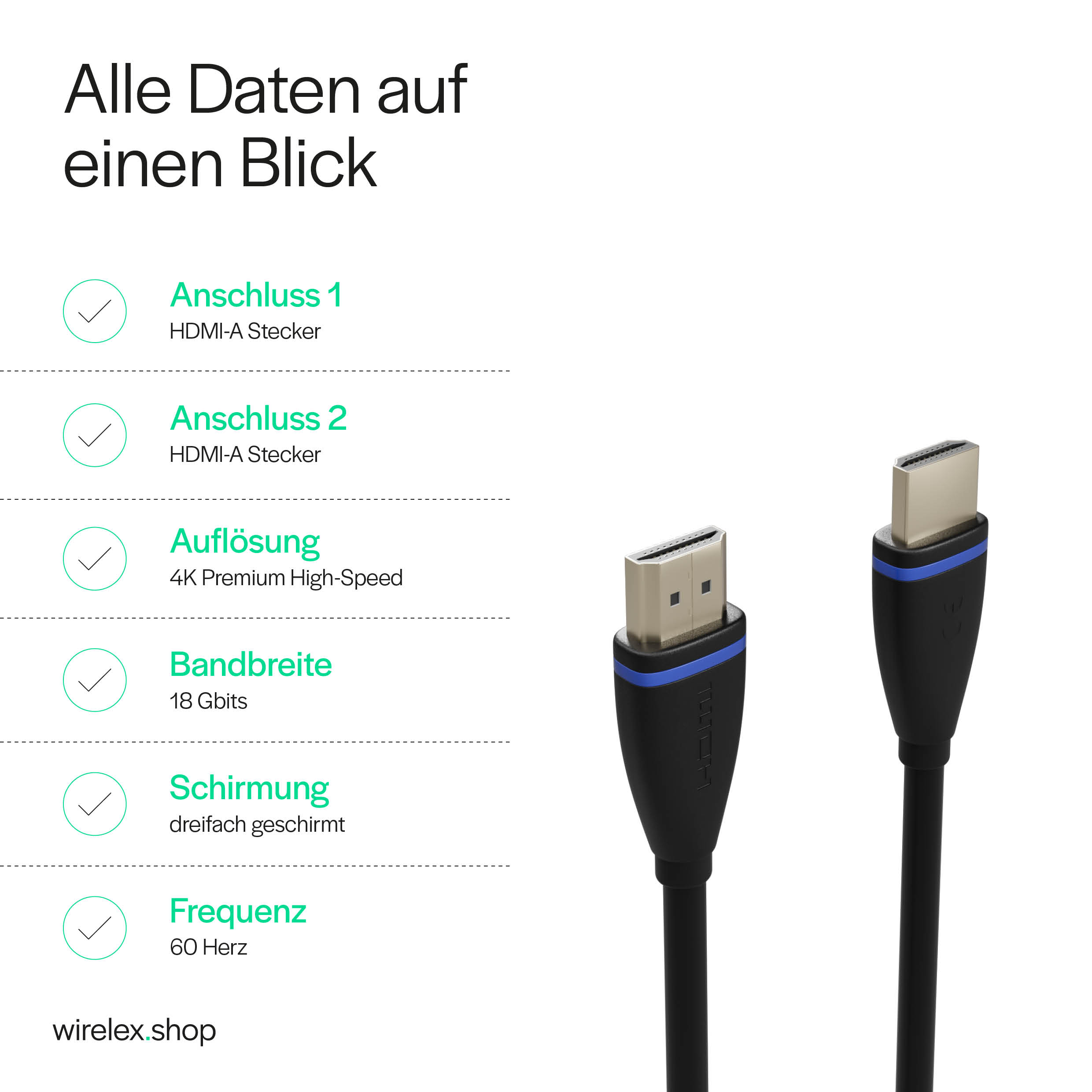 Nahaufnahme eines Kabels mit Anschlüssen, Hervorhebung von Datenübertragungsinformationen.