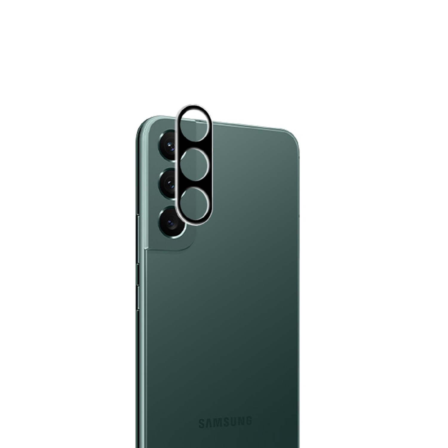 Grünes Telefon mit drei Kameralinsen. Der Hintergrund ist eine weiße Oberfläche.