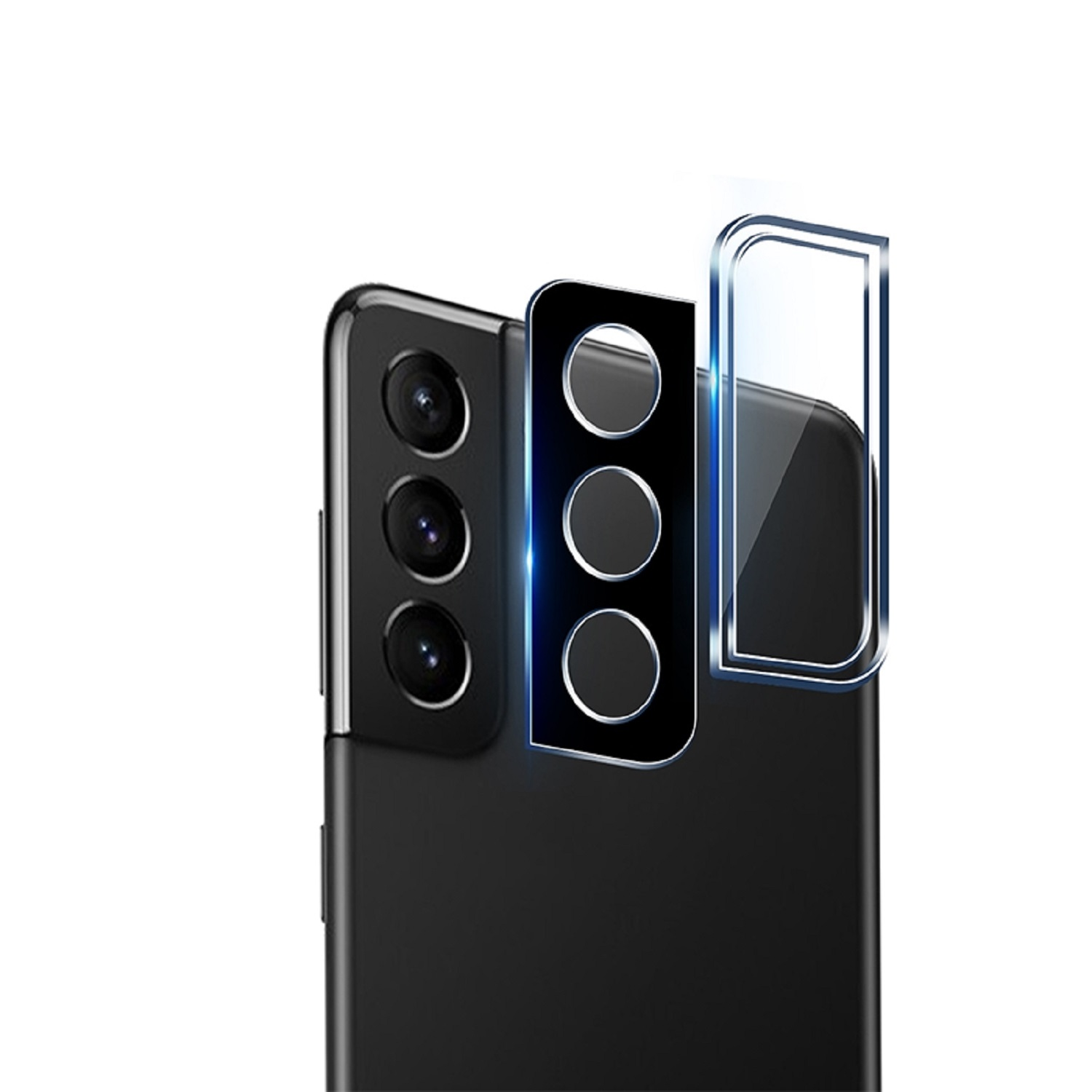 Ein Telefon mit einem Kameraschutz daneben.