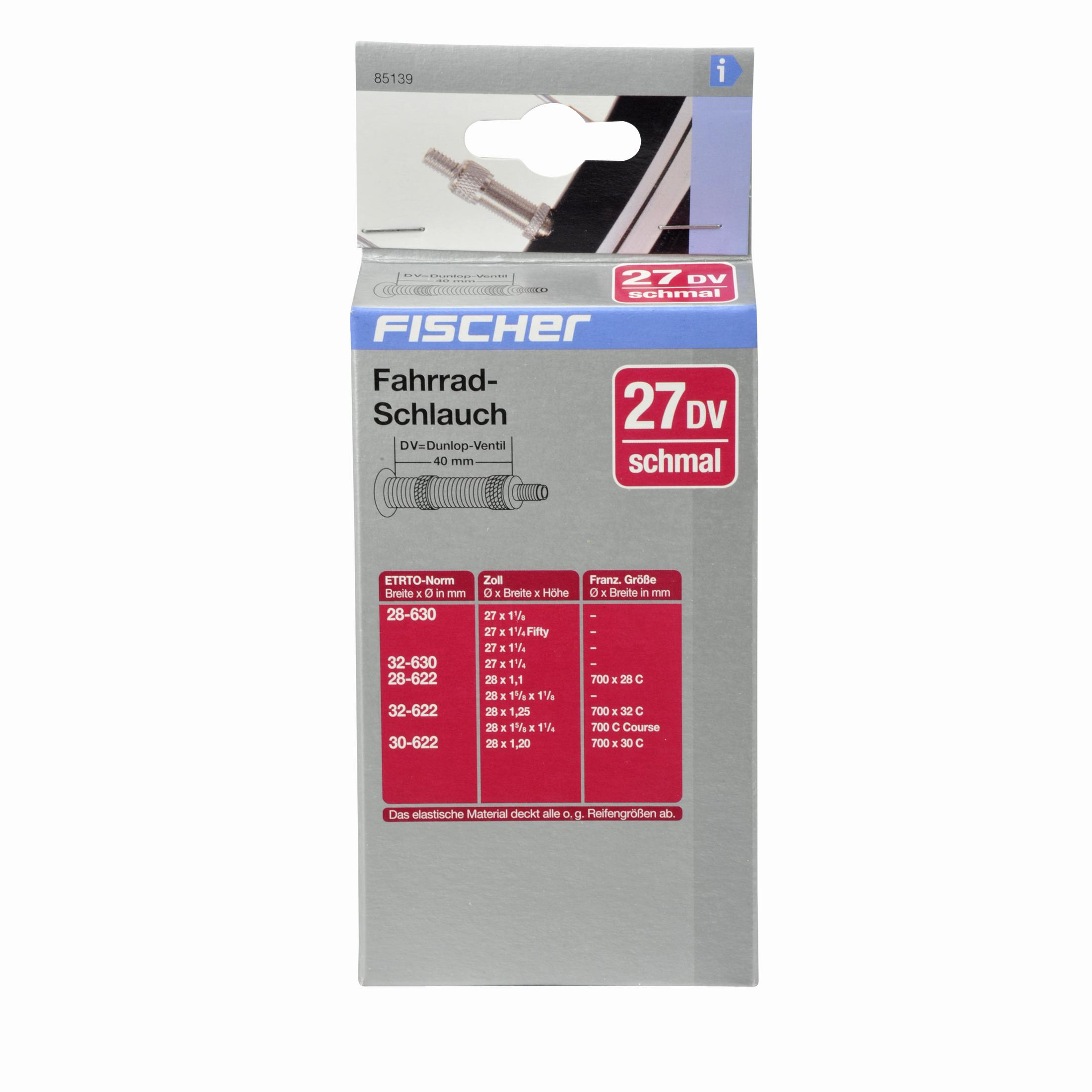 Eine Verpackung eines Fahrradschlauchs, mit Produktinformationen auf der Schachtel.