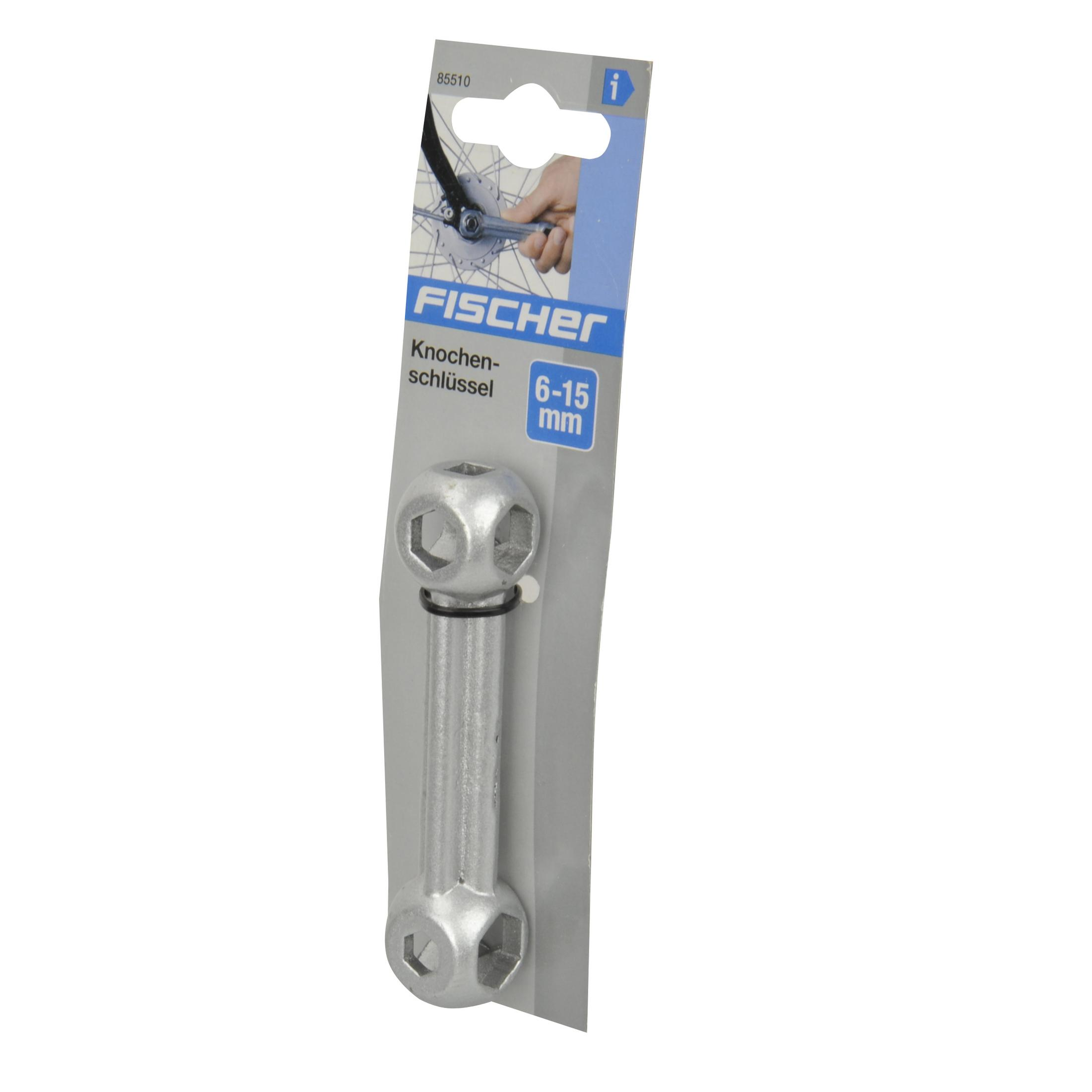 Fischer Knochenschlüssel in Verpackung. Weißer Hintergrund.