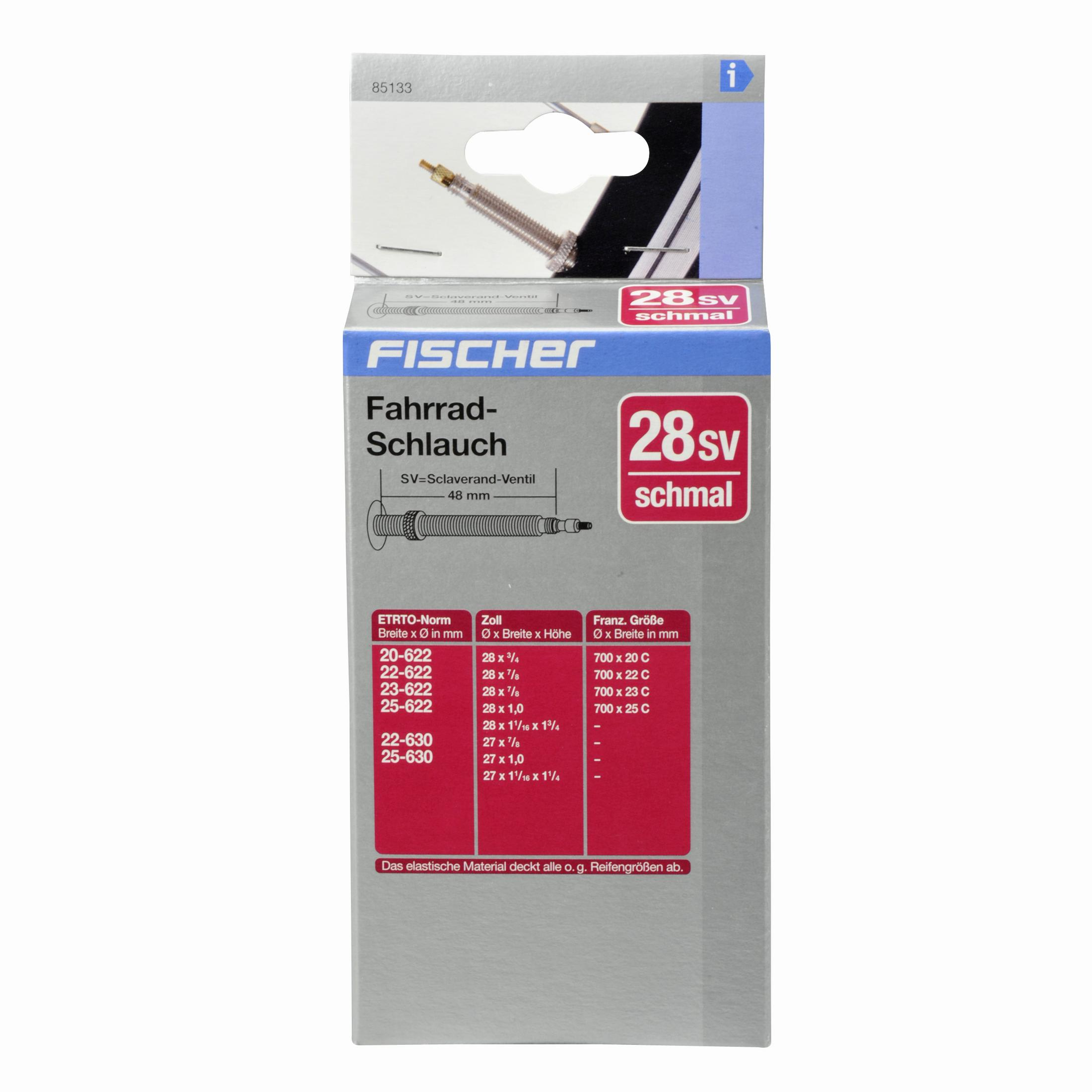 Eine Packung eines Fahrradschlauchs mit Text und Diagramm auf weißem Hintergrund.