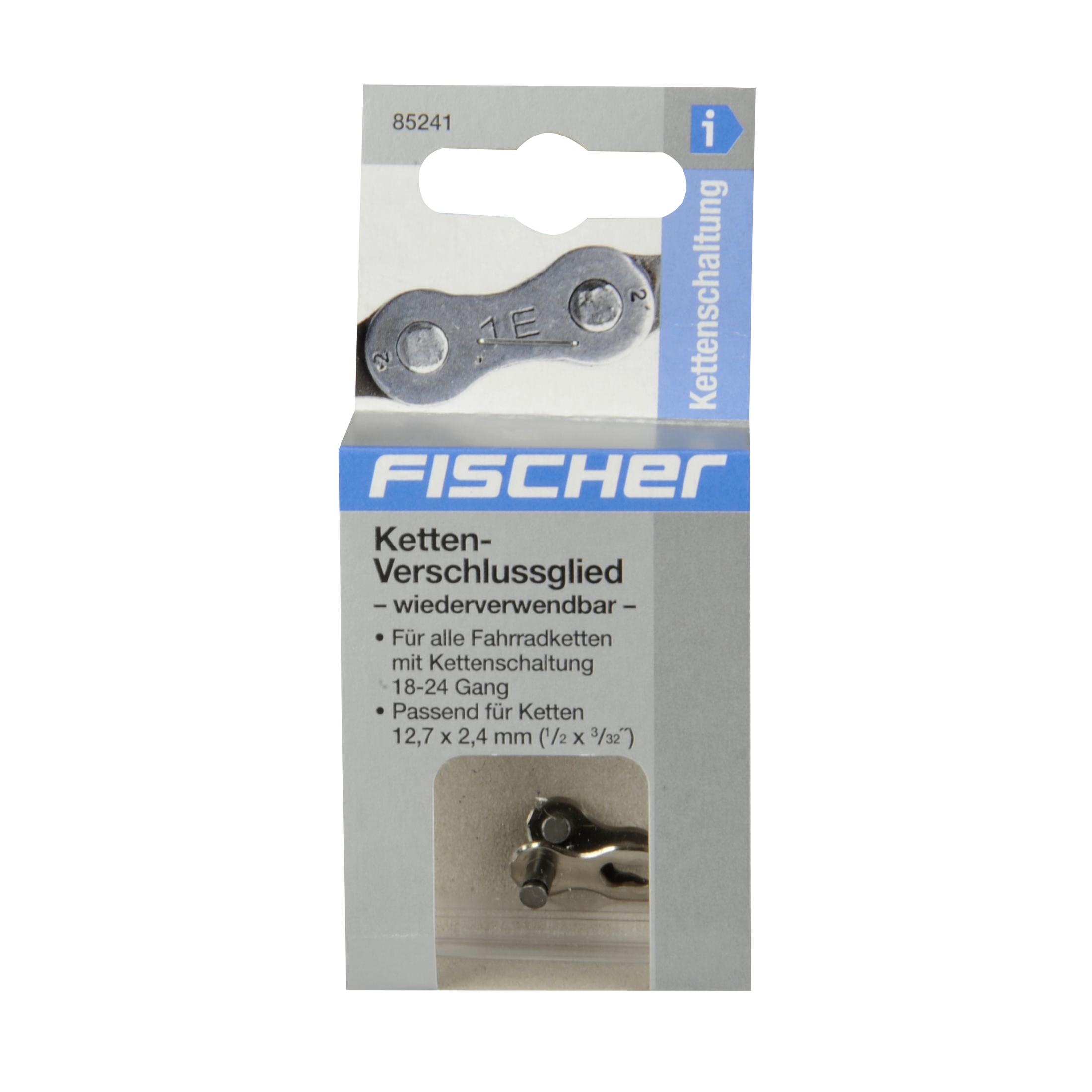 Fischer Kettenverschlussglied in einer Box. Weißer Hintergrund.