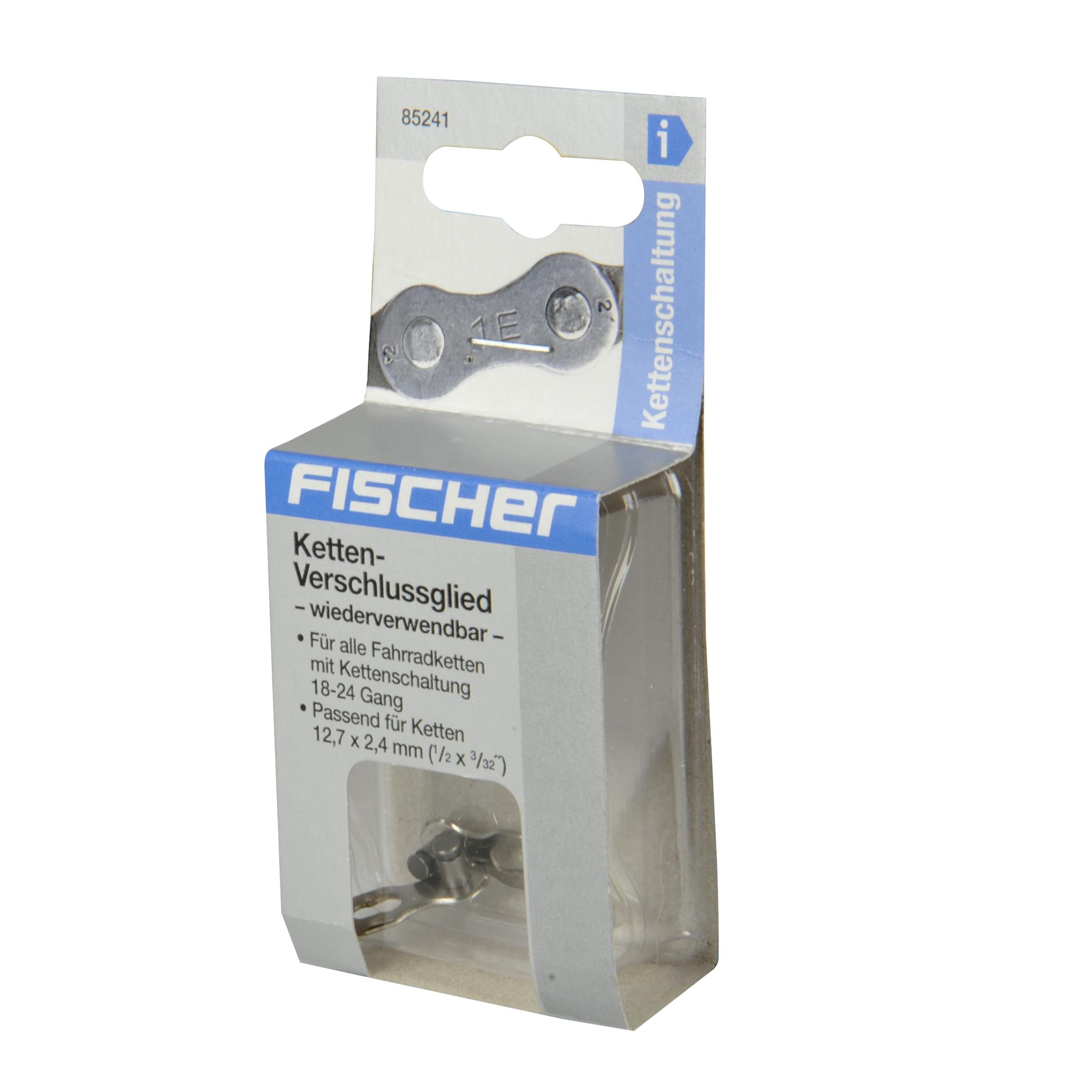 Fischer Kettenverschlussglied in einer Box. Weißer Hintergrund.