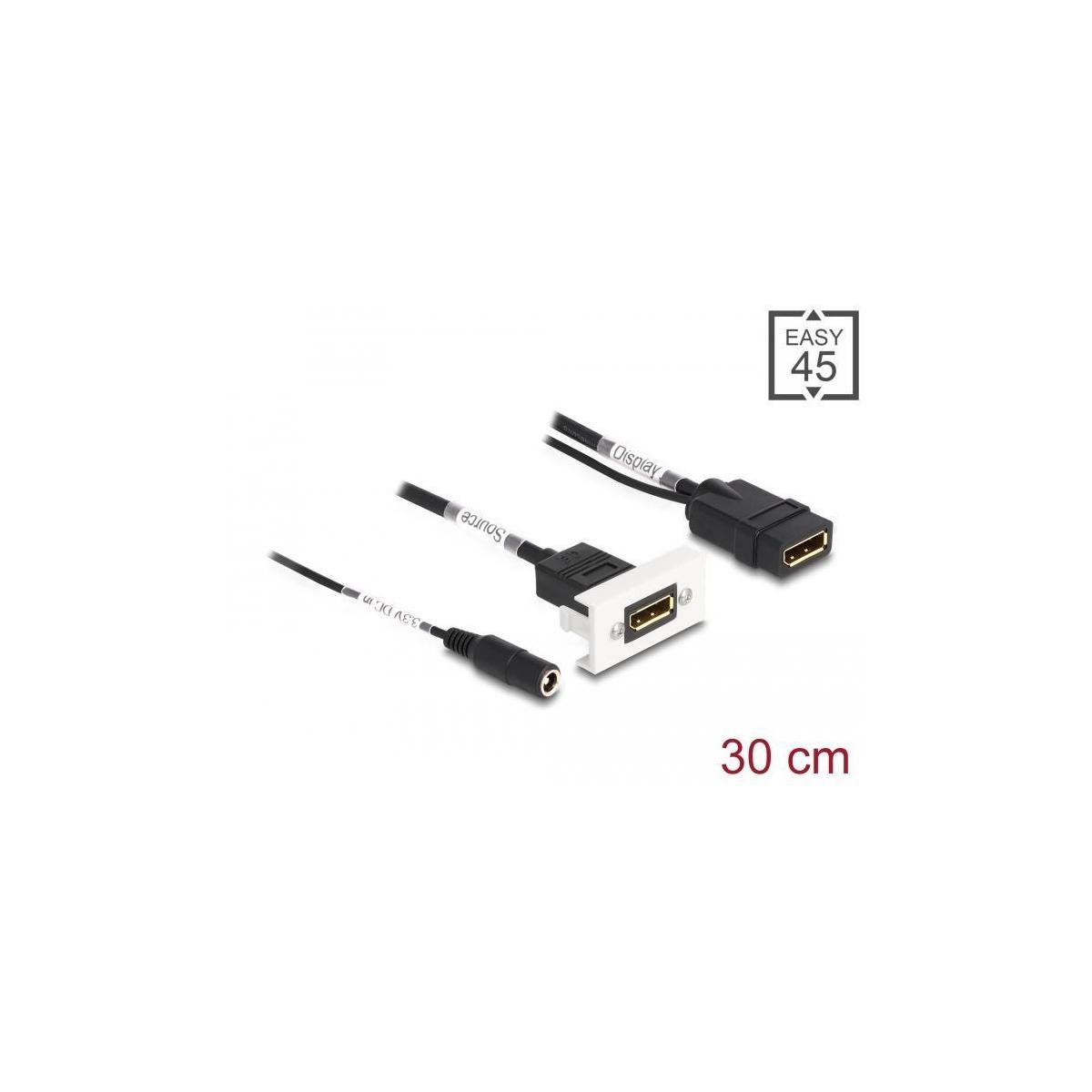 Schwarz-weiße Anzeigekabel mit Stecker und dem Text "30 cm" auf weißer Oberfläche.