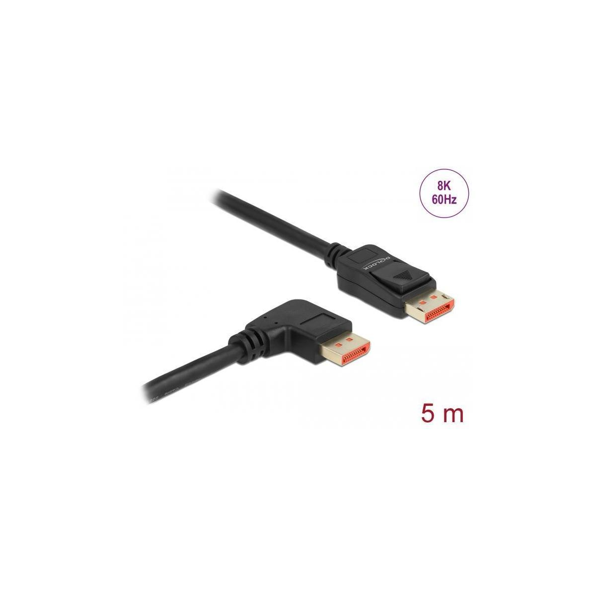 Cable HDMI negro con conectores en ángulo. Un conector está a la derecha. Fondo blanco.