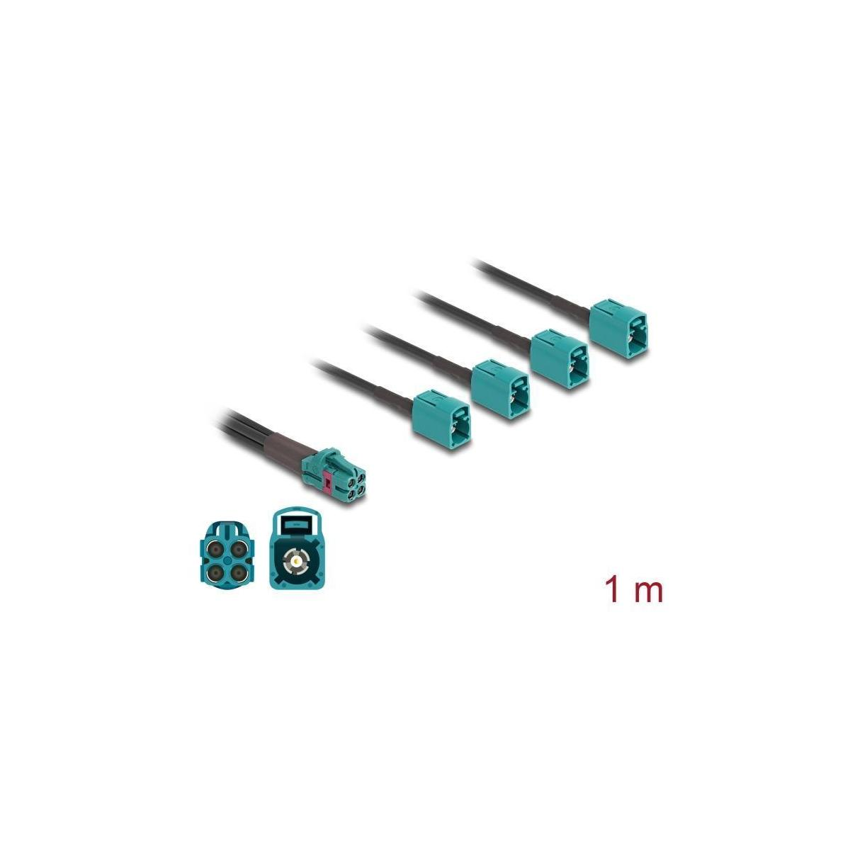Eine Reihe blauer und schwarzer Stecker mit angeschlossenen schwarzen Kabeln. Der Text '1 m' wird angezeigt.