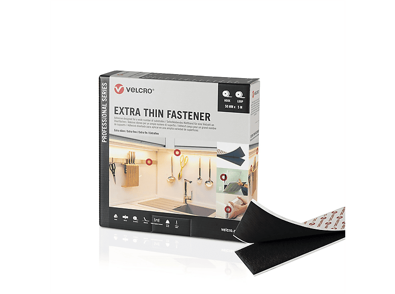 Selbstklebendes Klettband 16mm - 4m Flauschband + 4m Hakenband Schwarz