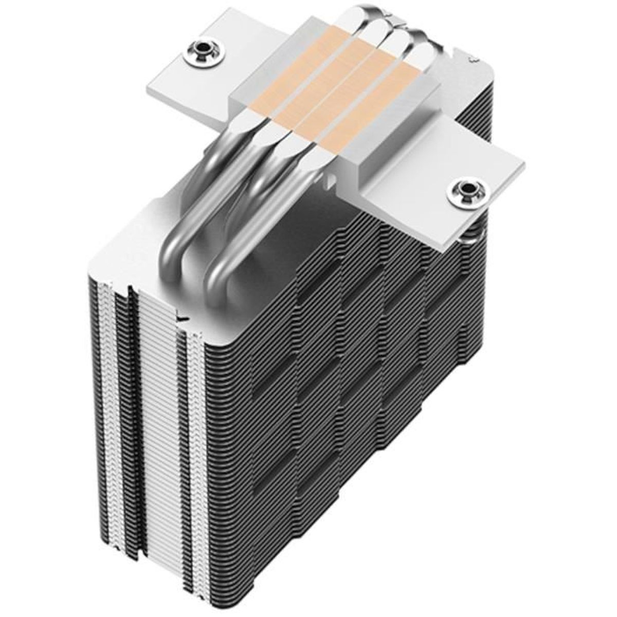 Srebrny cooler CPU do komputera z rurkami cieplnymi i żeberkami chłodzącymi.
