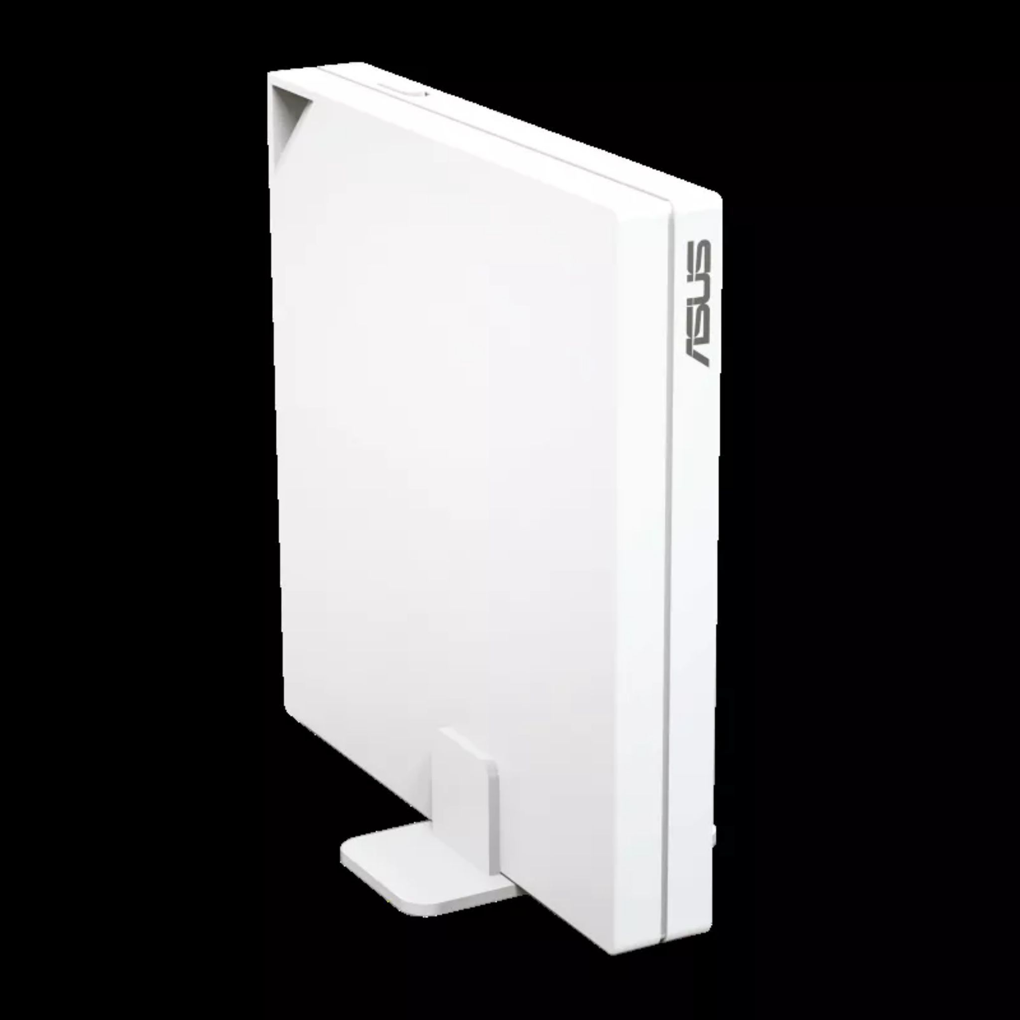 Biały router ASUS. Jest to prostokątne urządzenie z logo ASUS. Na ciemnym tle.