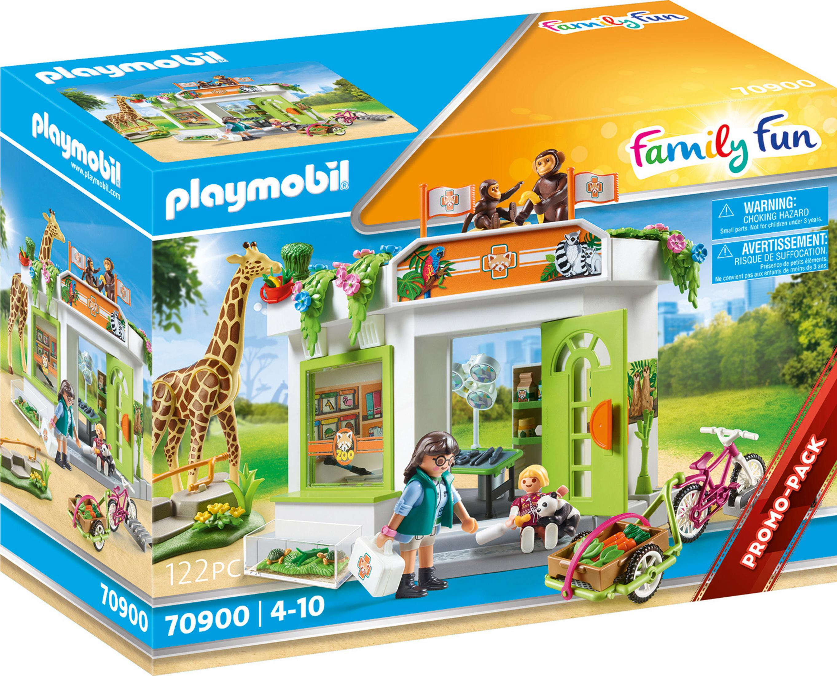 Zestaw Playmobil Family Fun. Zawiera klinikę weterynaryjną, figurki, zwierzęta i akcesoria w pudełku.
