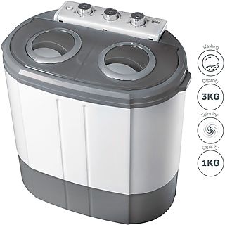 Minilavadora - BRIEBE Camp WM1140 Mini Lavadora con Centrifugadora Camping, 3 kg, 1 programas, Blanco/Gris