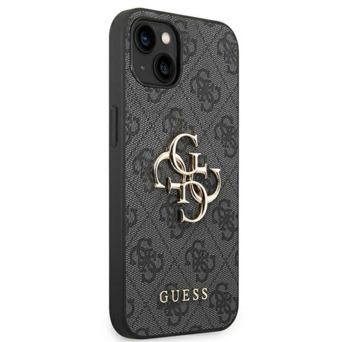 Schwarze Guess-Handyhülle mit Logo. Handyhülle mit schwarzem Hintergrund.