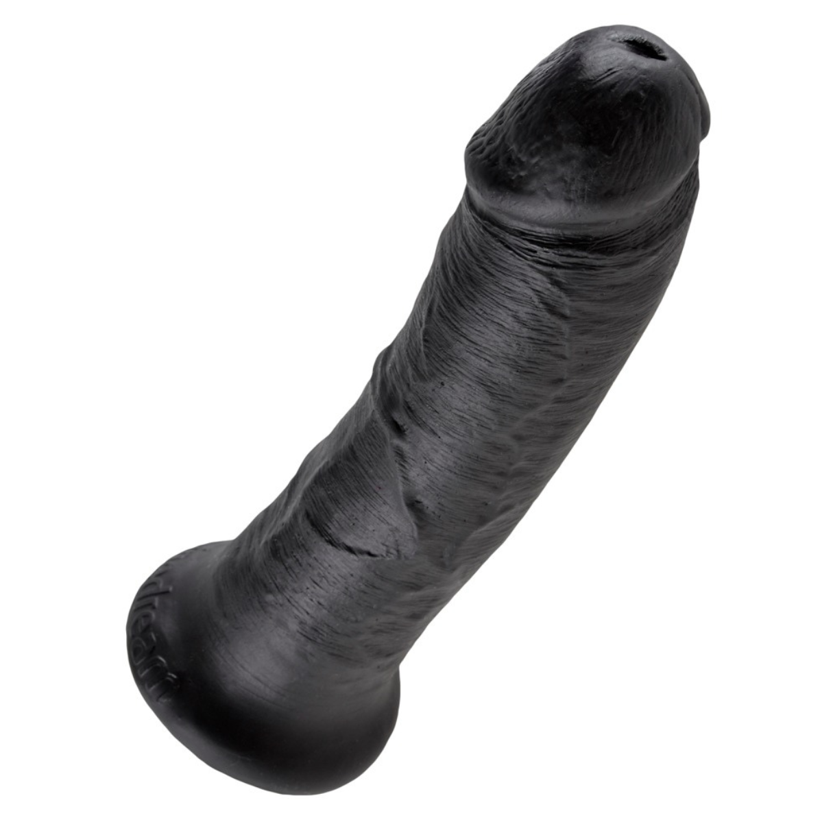 Schwarzer Dildo auf weißem Hintergrund.
