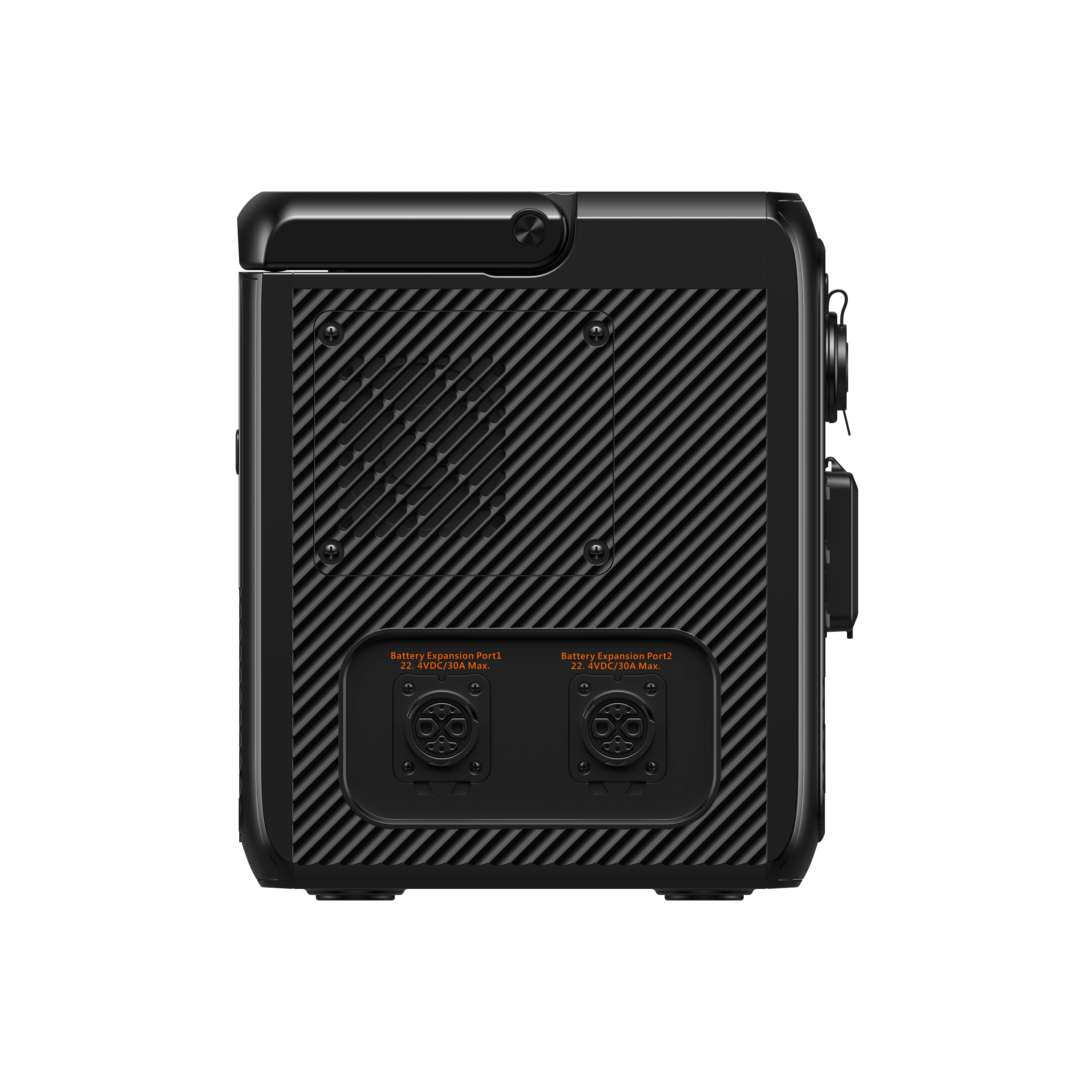 Czarna elektrownia z dwoma portami rozszerzeń baterii z tyłu.