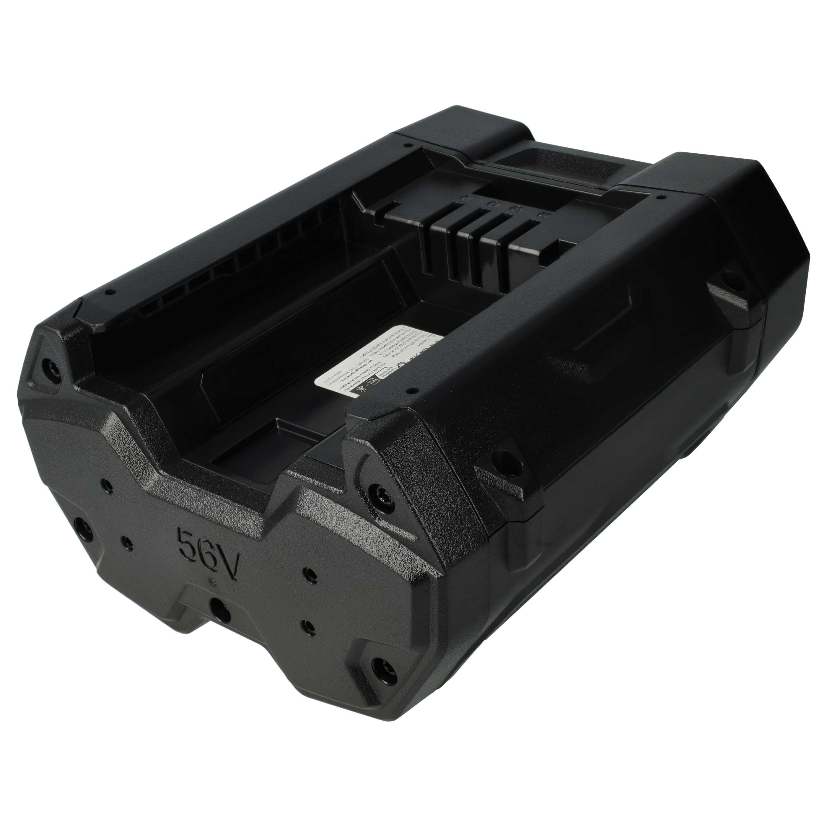 Ein schwarzer, rechteckiger Batteriesockel mit der Aufschrift '56V'.