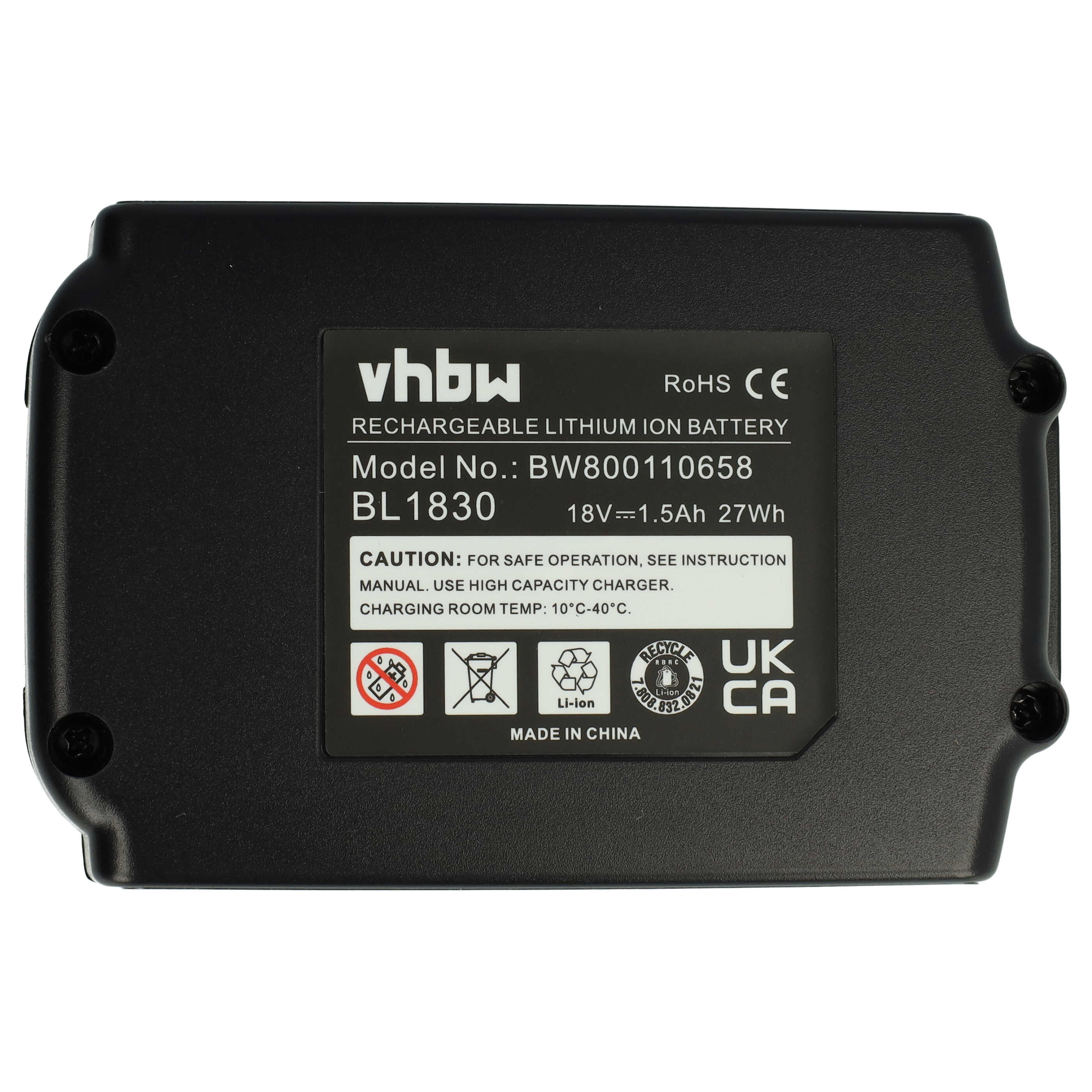 Schwarzer, wiederaufladbarer Lithium-Ionen-Akku mit Text und Warnhinweisen.