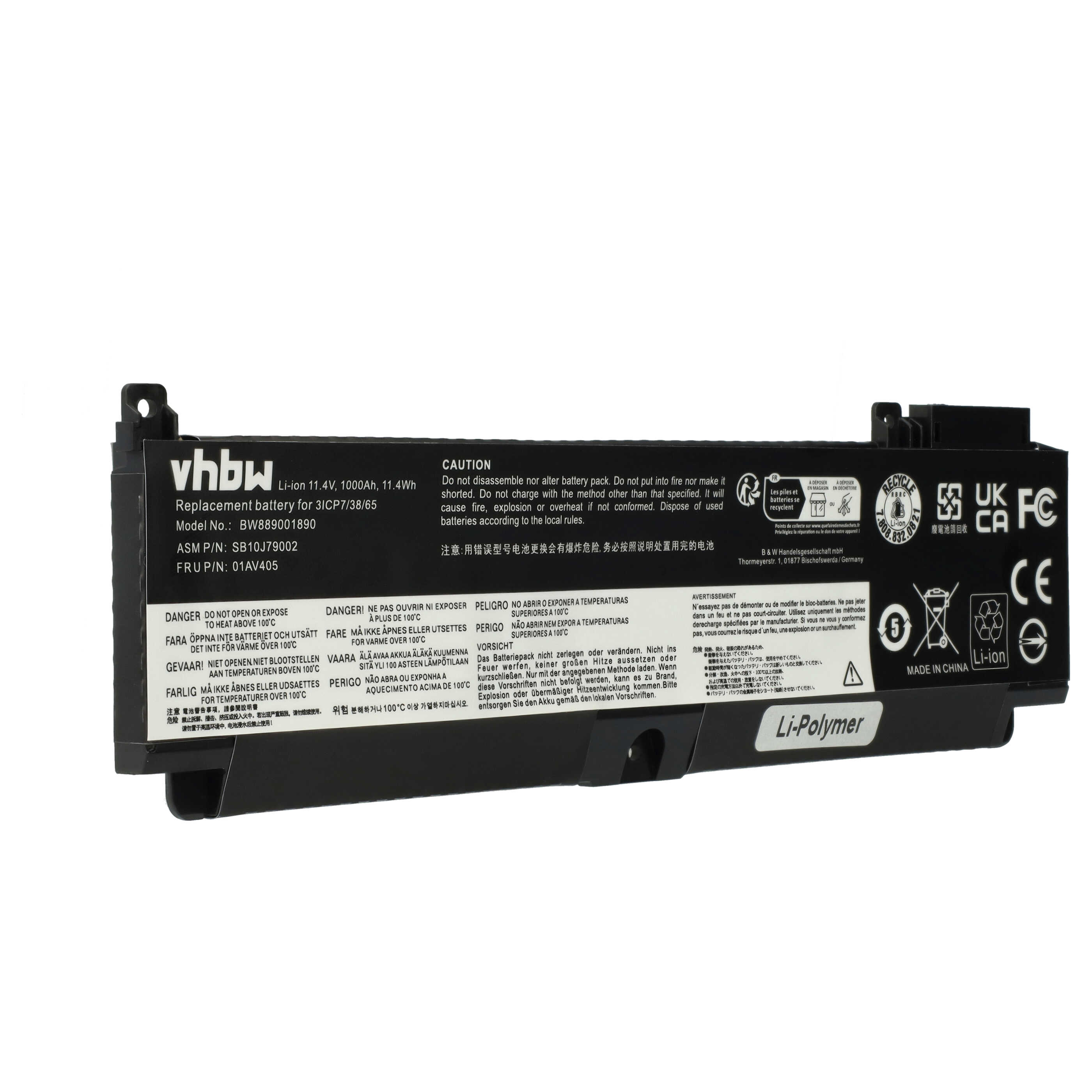 Schwarz-weißes Batterieetikett mit Warnhinweisen und Spezifikationen. Li-Ion 11,4 V, 1000 mAh.