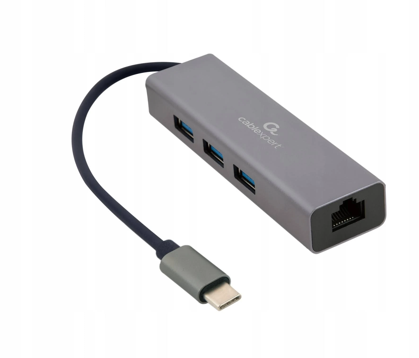 Un hub Cable Expert grigio con più porte USB e una porta Ethernet.