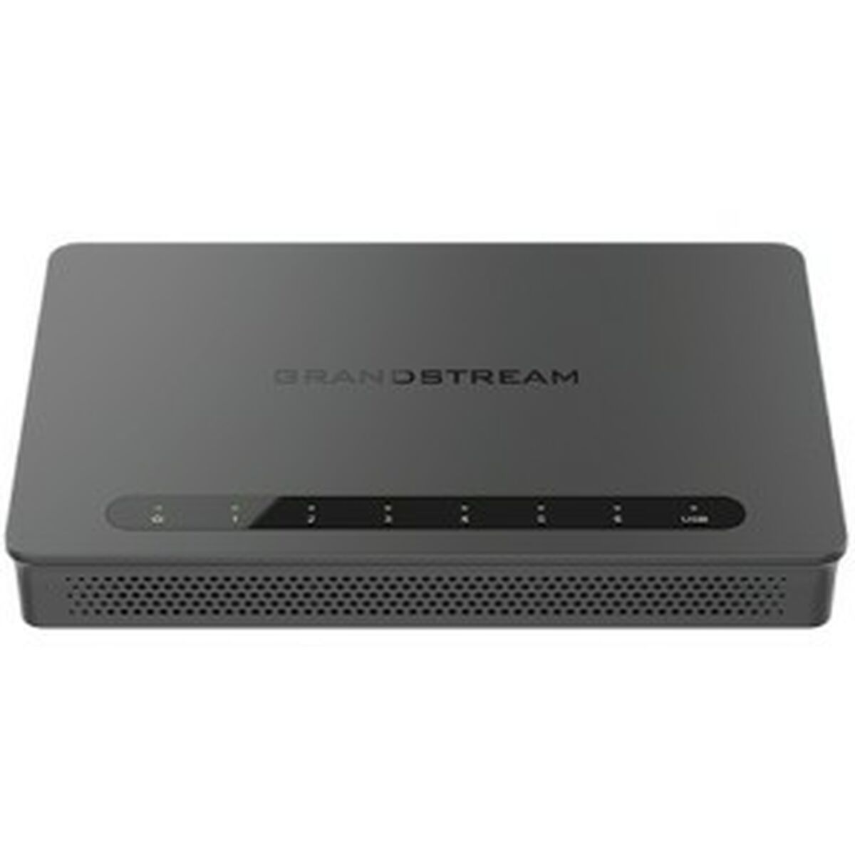 Un router gris con la marca 'GRANDSTREAM', con varias luces y puertos.