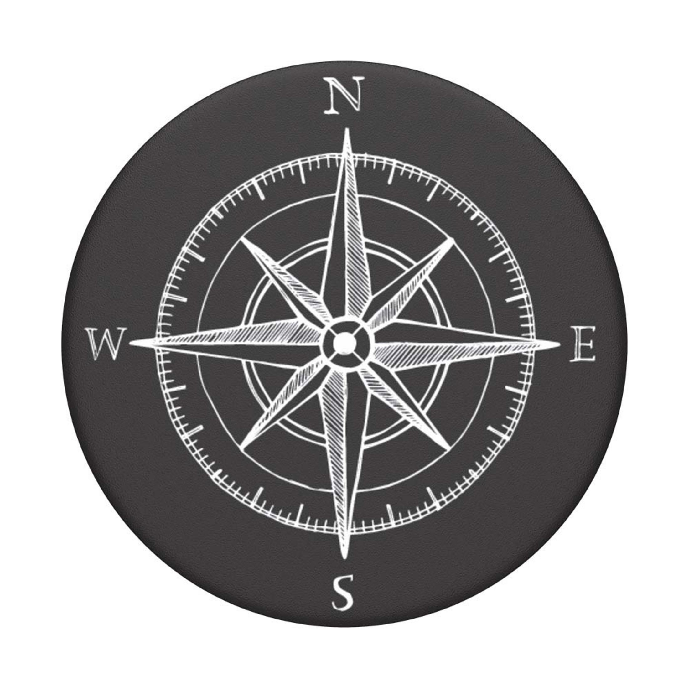 Schwarze Kompassrose auf einem schwarzen Kreis.