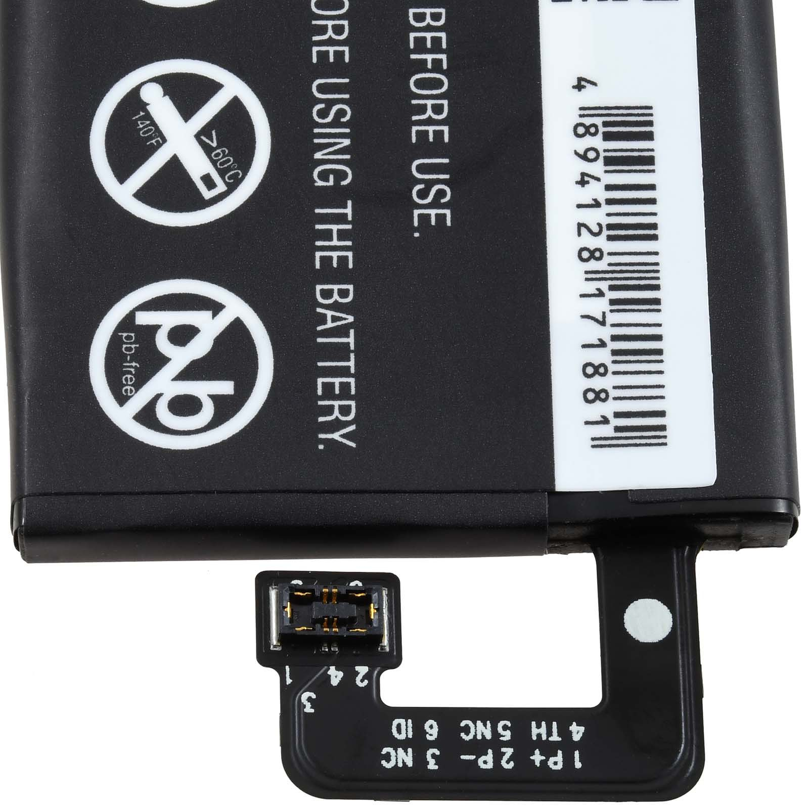 Schwarze Batterie mit angebrachter Platine, mit Text.