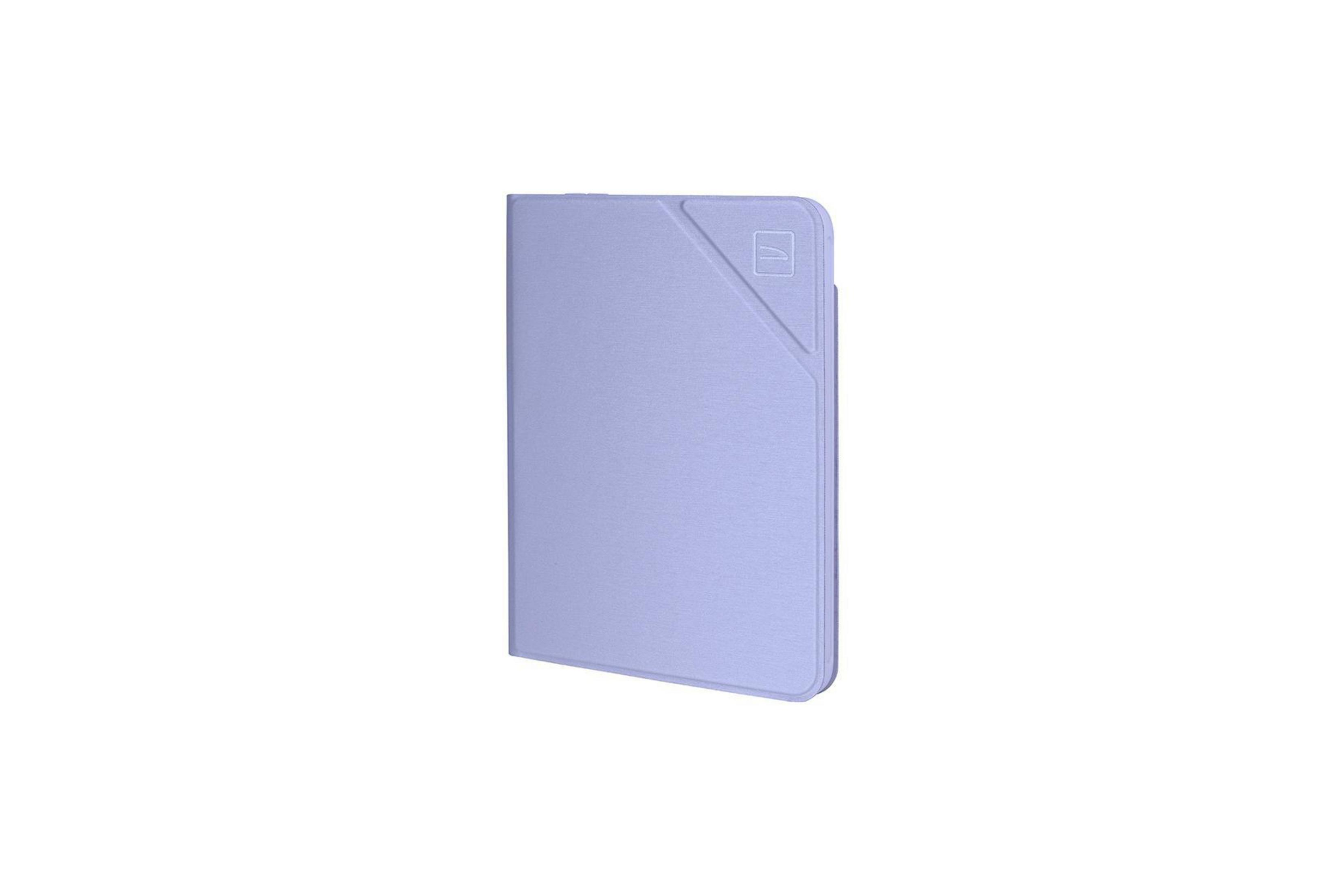 Lila Tablet-Hülle. Die Hülle ist geschlossen und lehnt sich auf einem weißen Hintergrund.