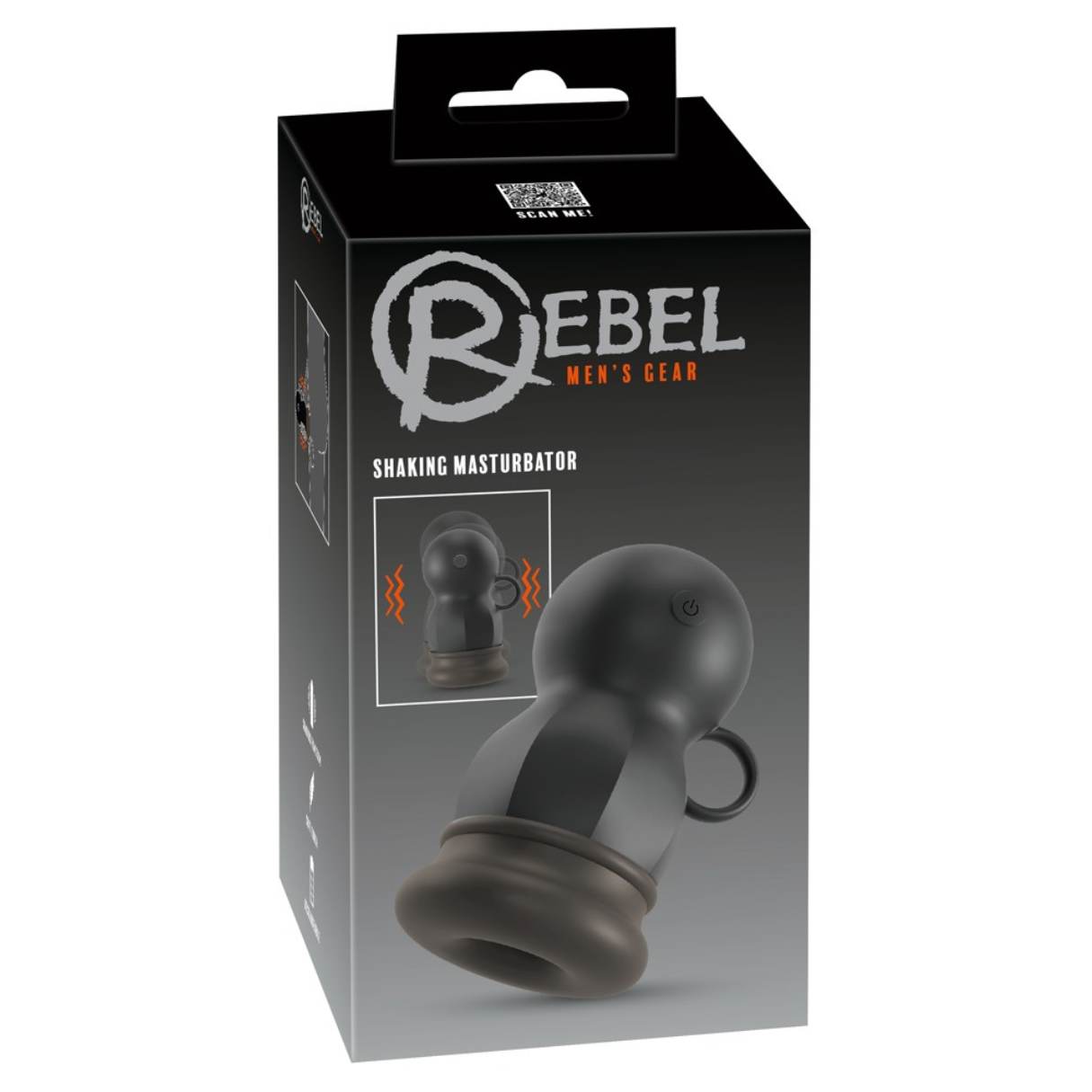 Eine schwarze Box mit der Aufschrift „REBEL MEN'S GEAR“ und einem Bild eines schüttelnden Masturbators.