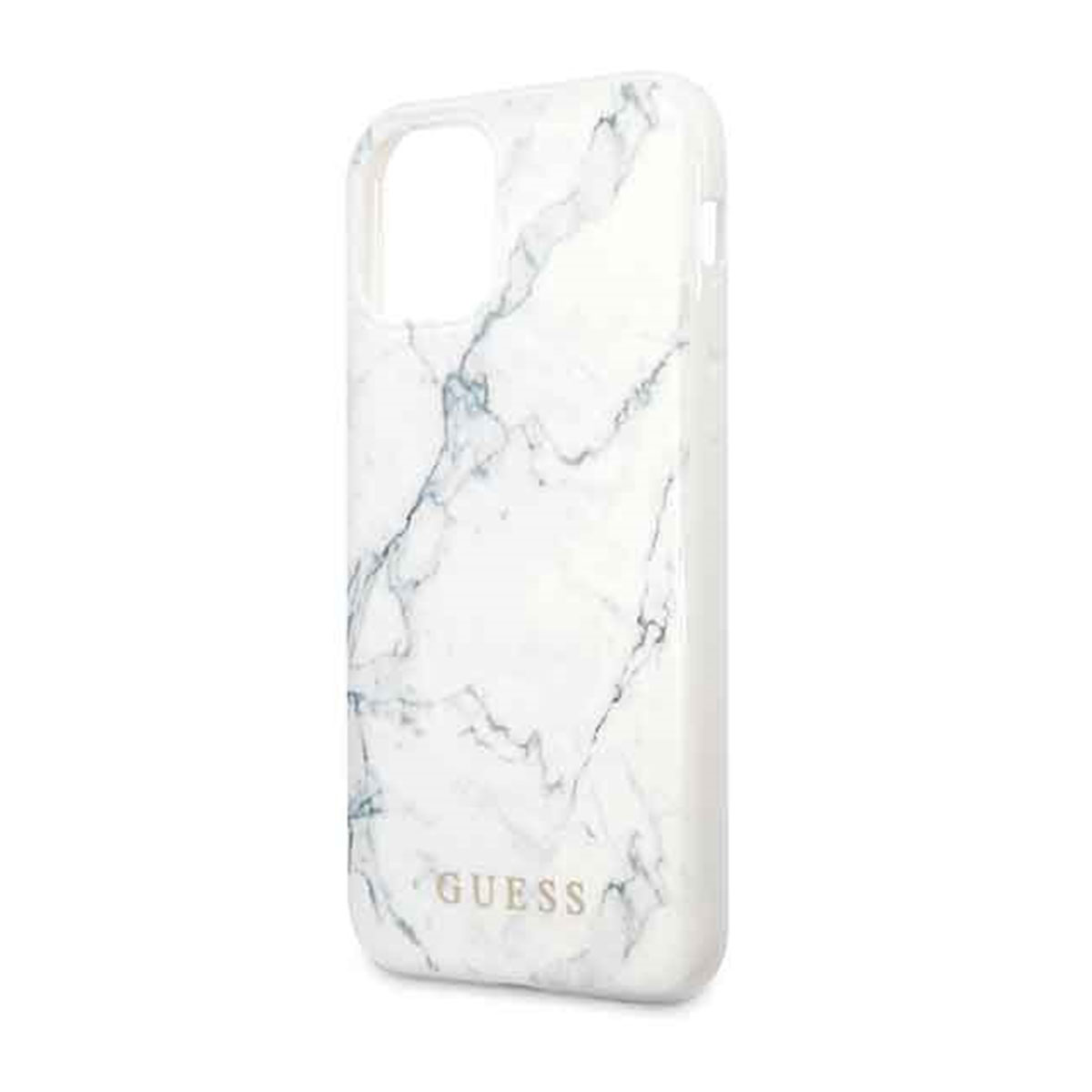 Weißes Marmor-Handyhülle mit dem Guess-Logo.