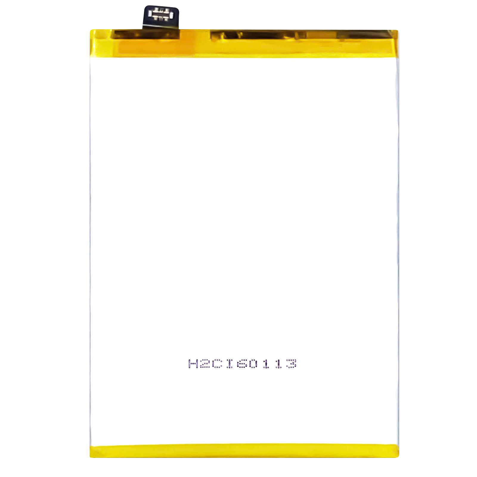 Batería blanca con marco amarillo y conector negro arriba. Texto 'H20T60113' en la batería.