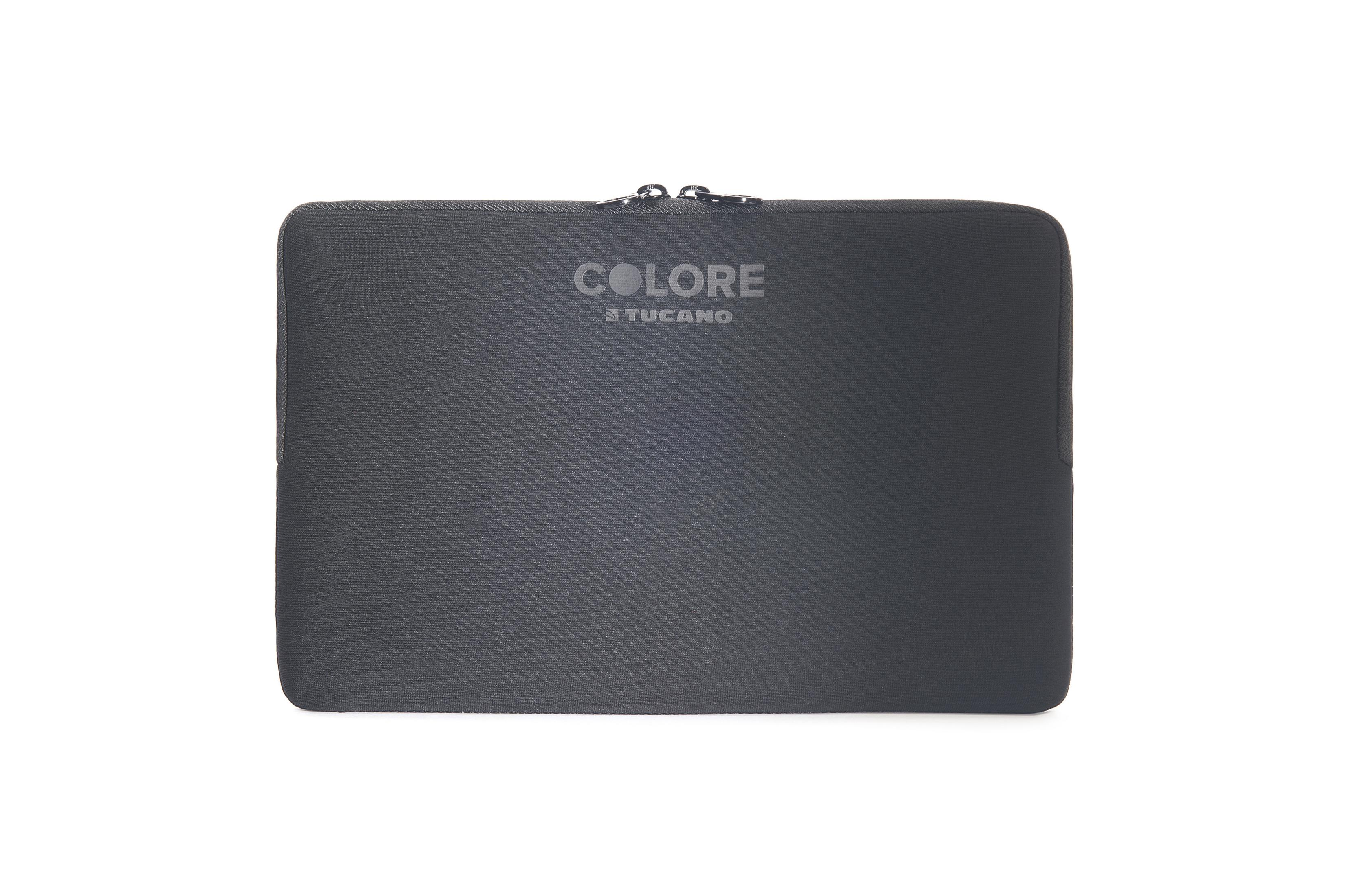 Schwarze Laptoptasche mit 'Colore Tucano' Text.