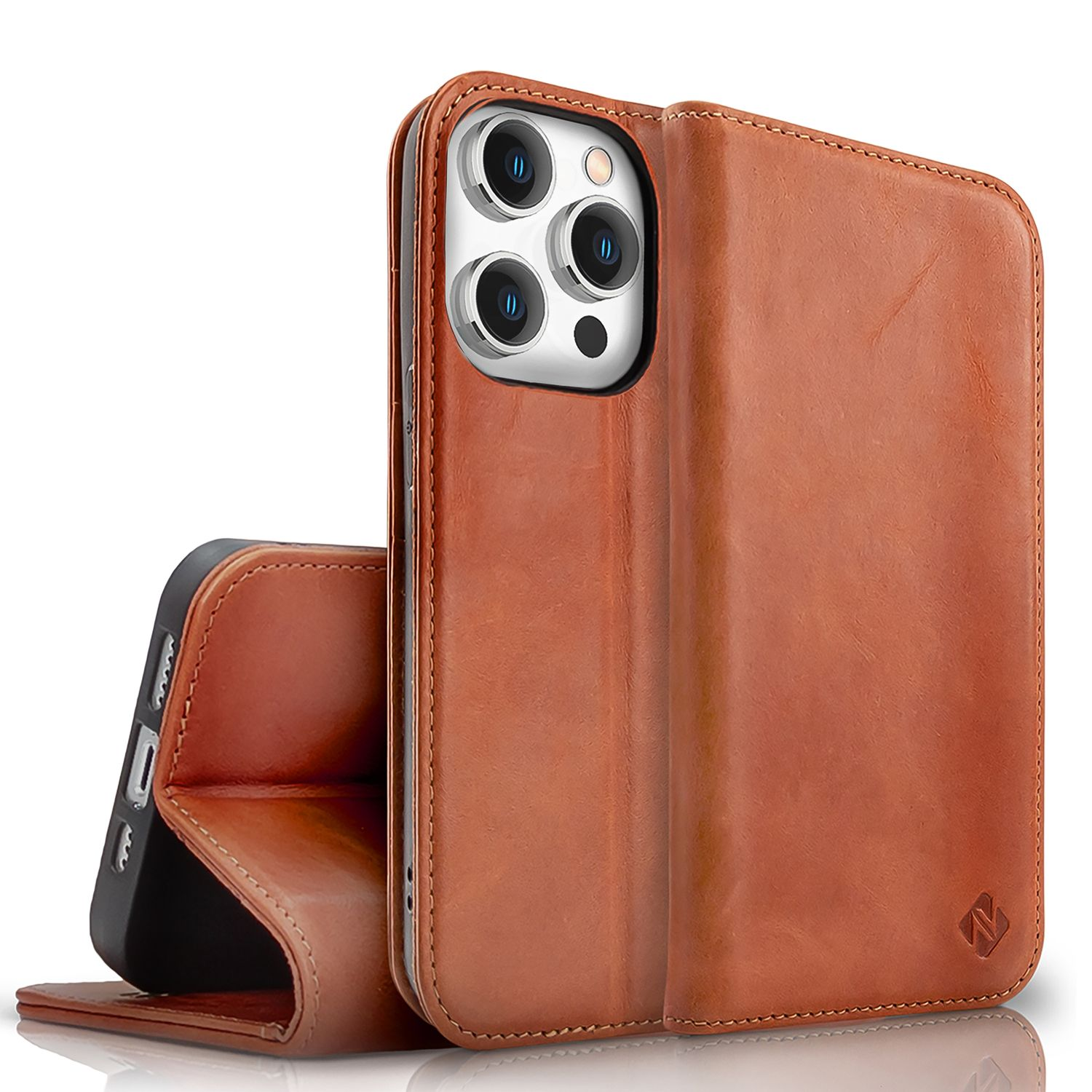 NALIA Wood Flip Case In Vero Legno Noce Per Huawei P40 – Custodia A Libro Con Portacarte E Magnete