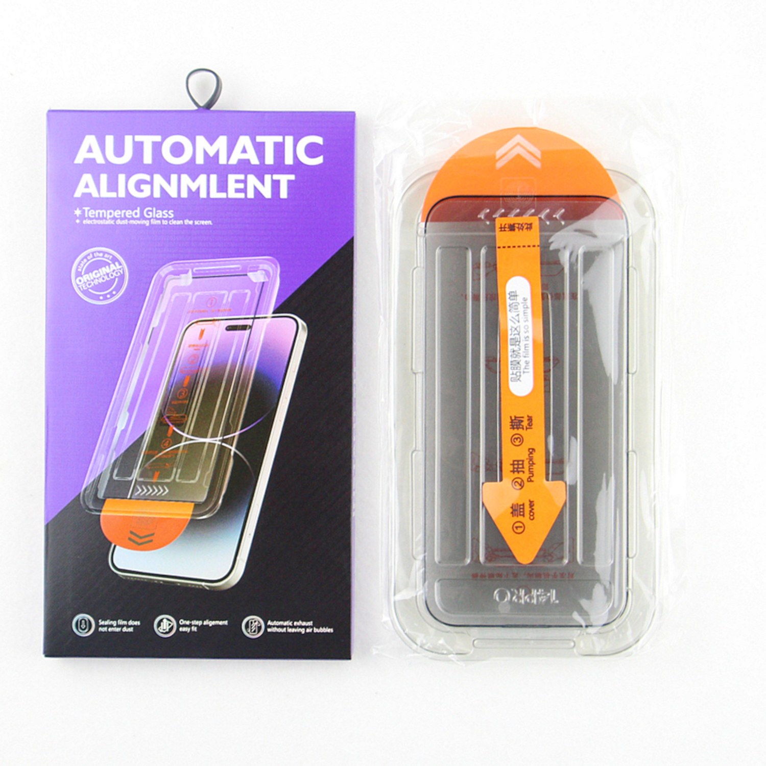 Eine Verpackung für einen Displayschutz mit Telefonbild und Text.