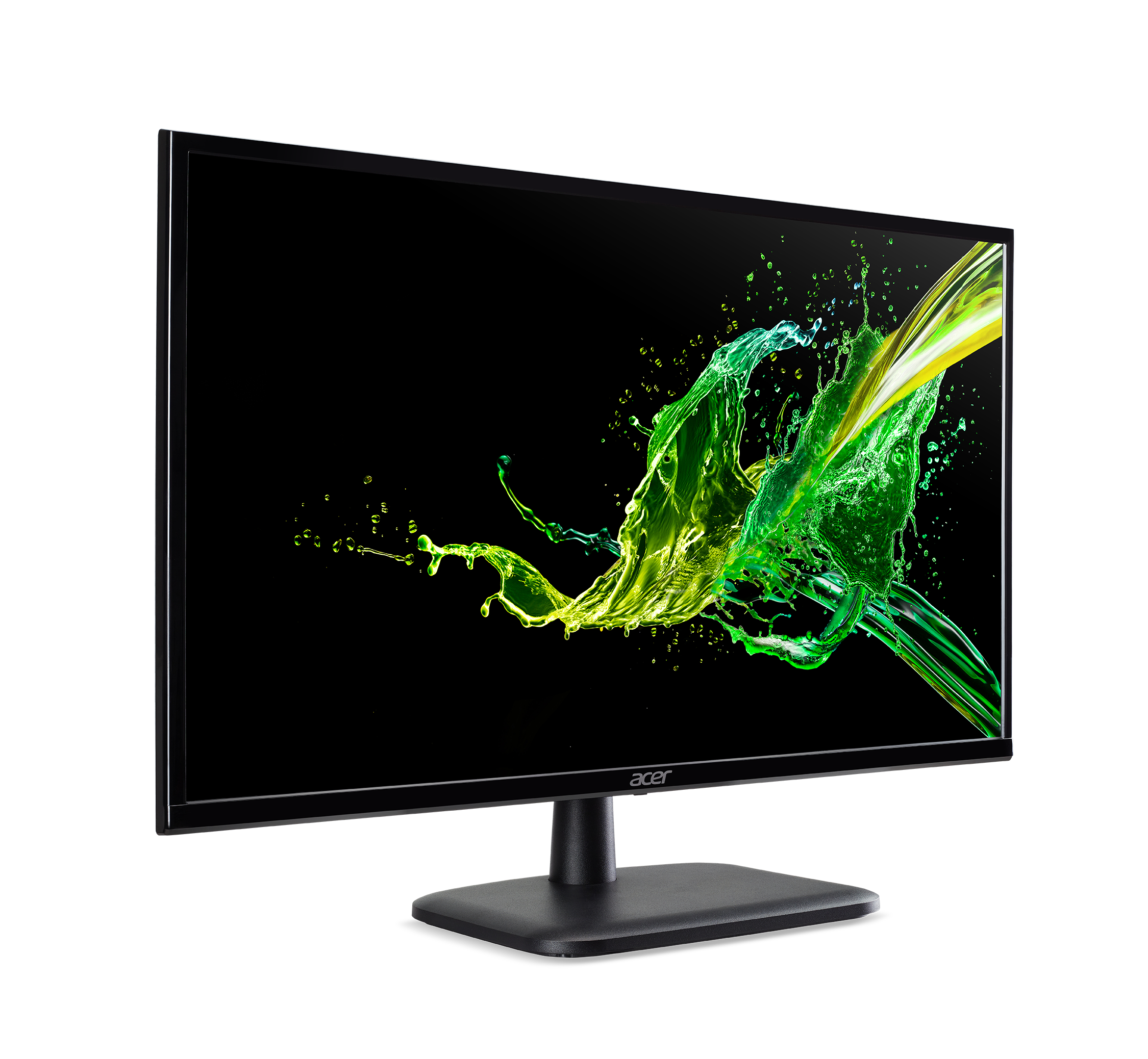 Un monitor negro con un salpicadura de color verde y amarillo sobre un fondo negro.