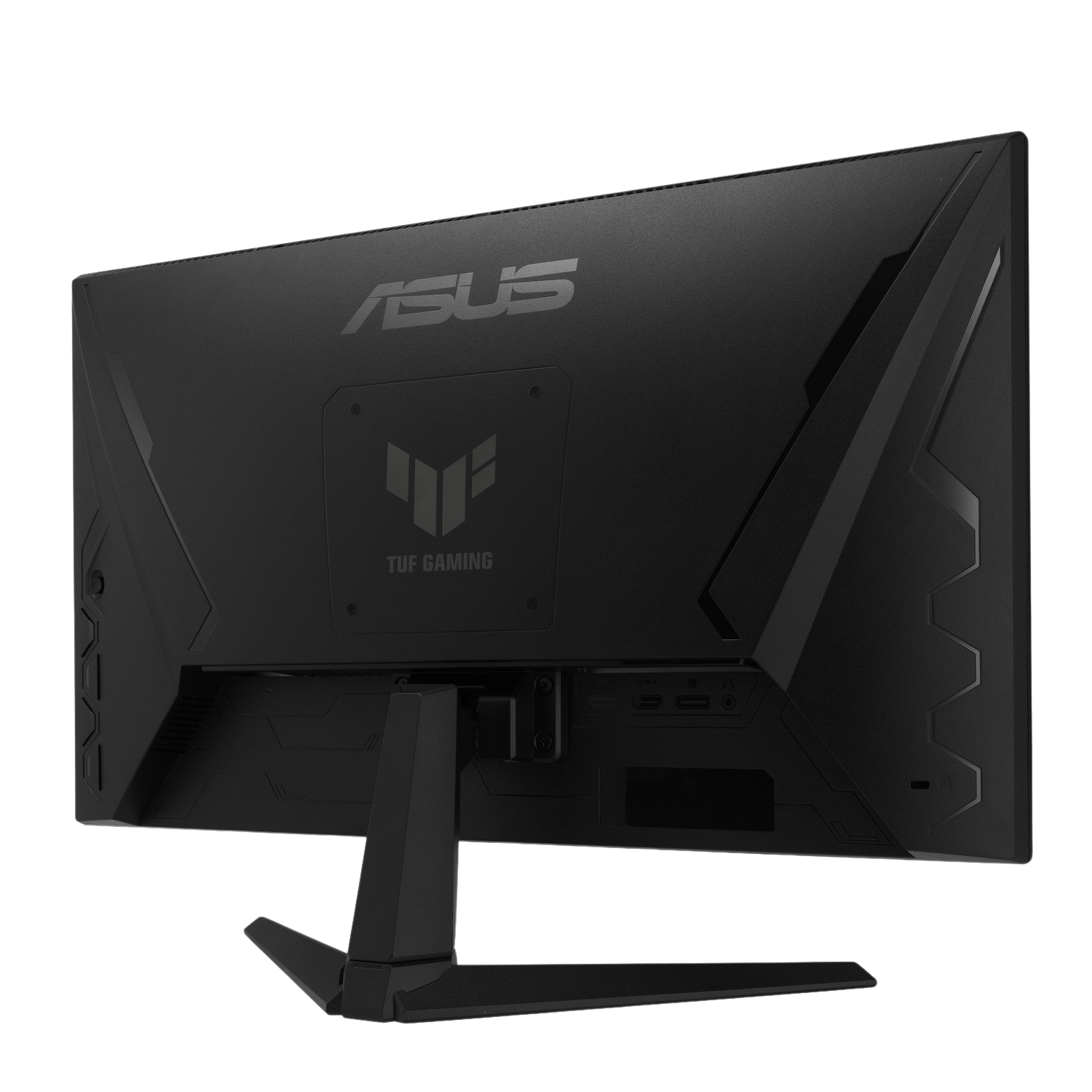 Achteraanzicht van een zwarte computermonitor met ASUS- en TUF GAMING-logo's.