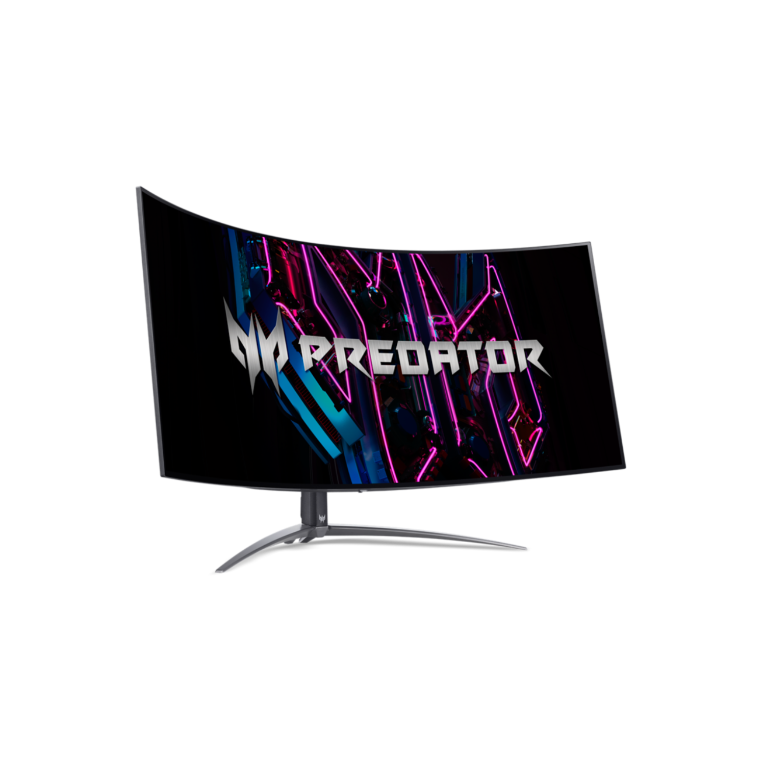 Zakrzywiony monitor do gier z logo Predator na czarnym tle.