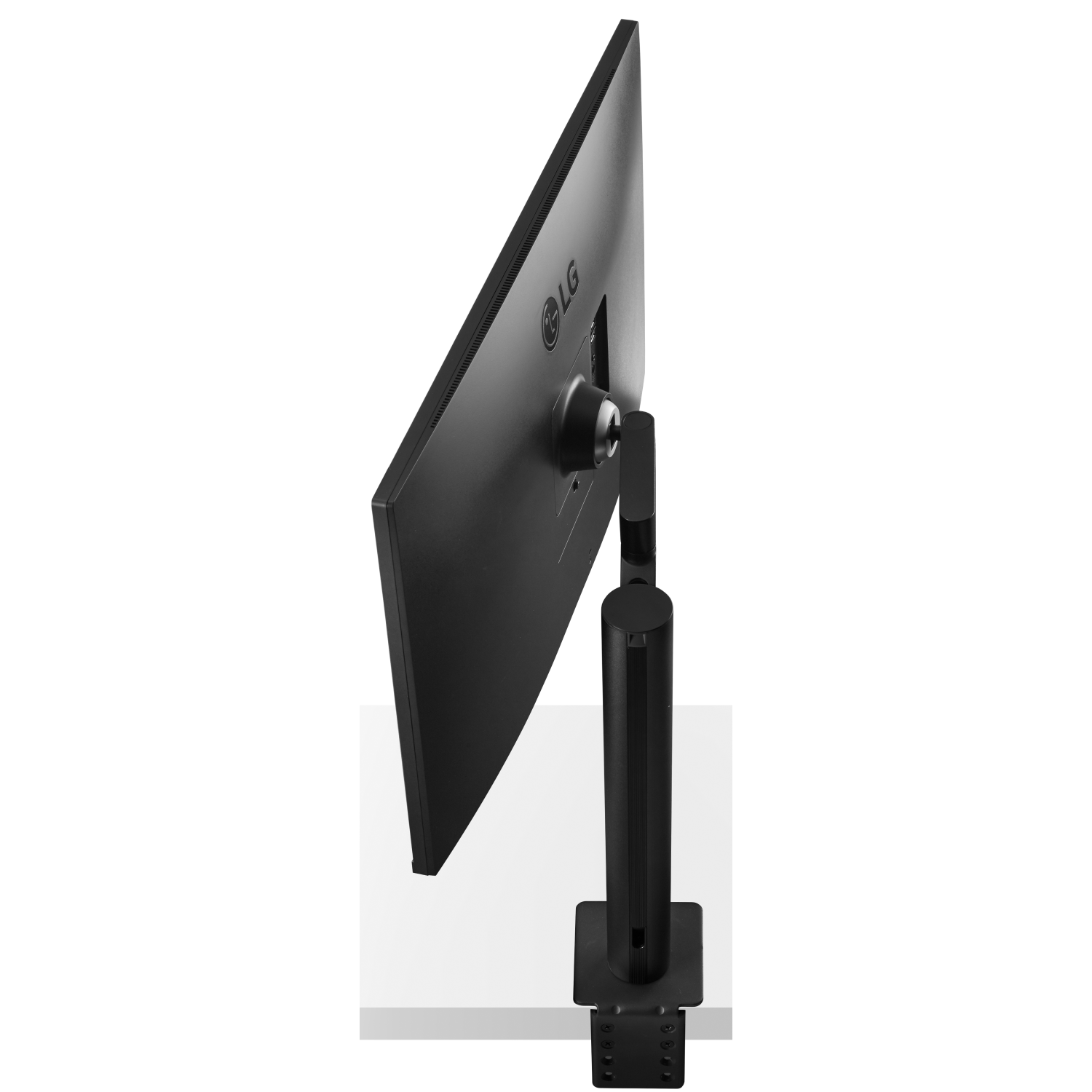 Monitor nero con supporto, visto di lato.