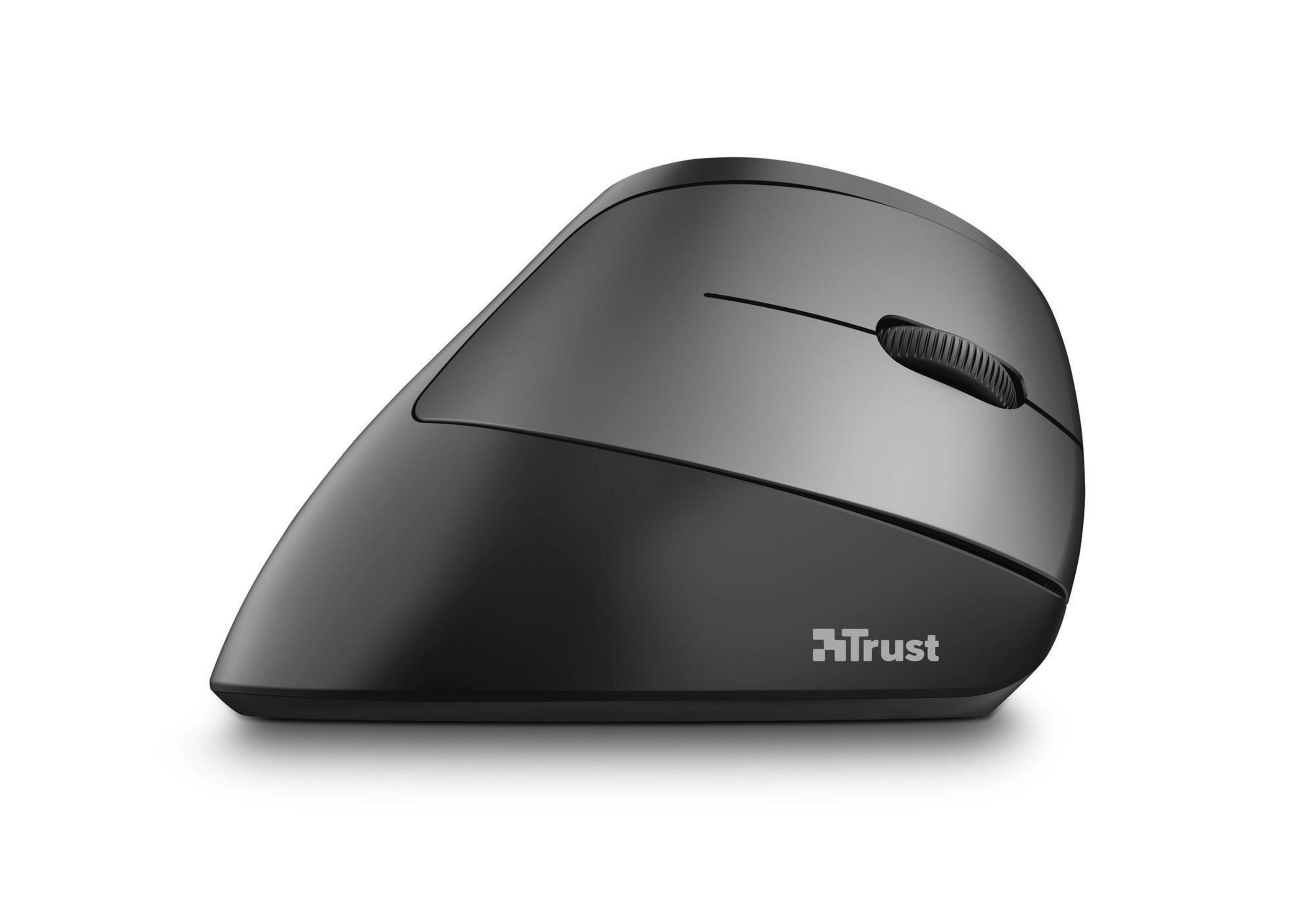 Czarna, ergonomiczna mysz Trust z kółkiem przewijania.