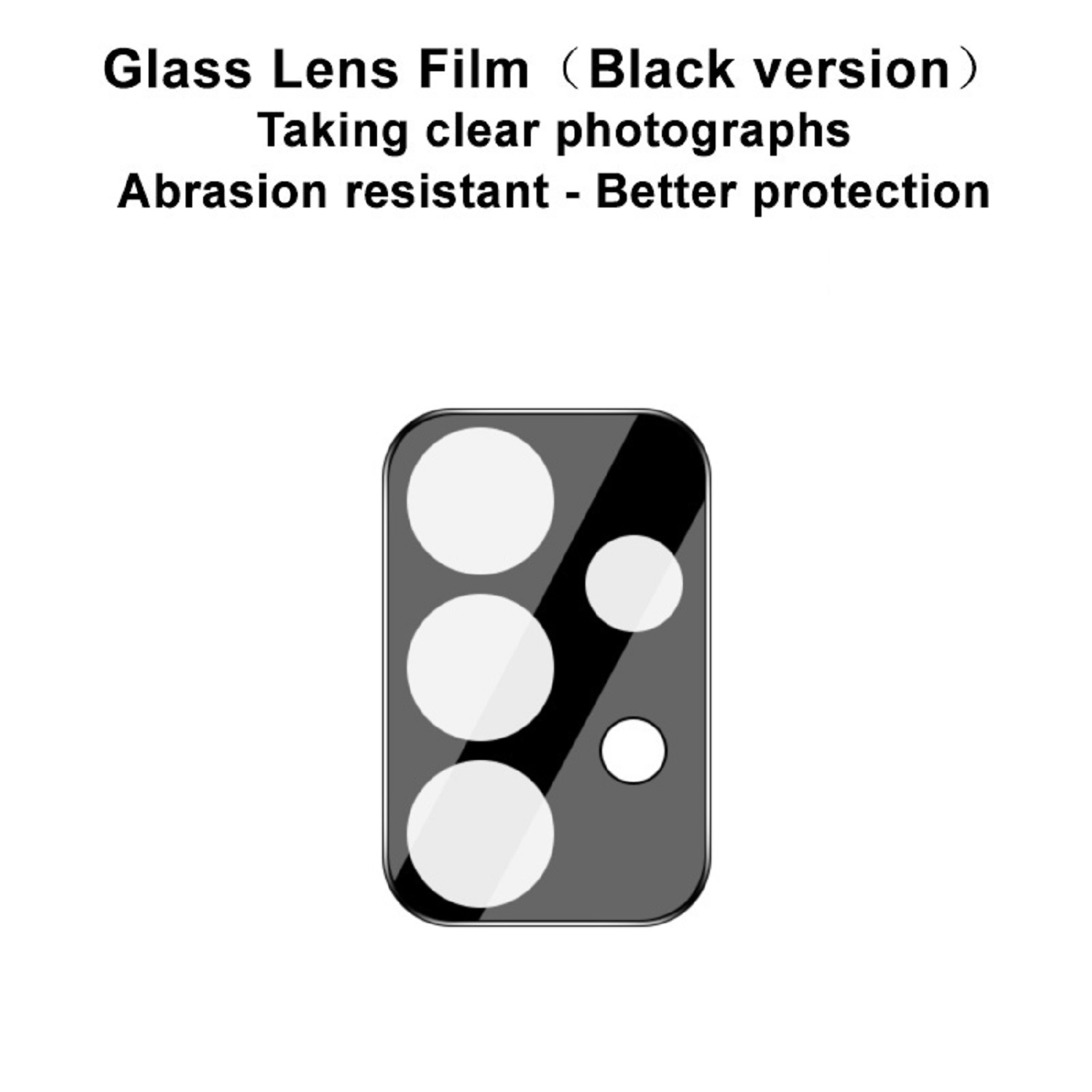 Schwarze Glaslinsenfolie für eine Telefonkamera mit weißen Kreisen. Der Hintergrund ist weiß.