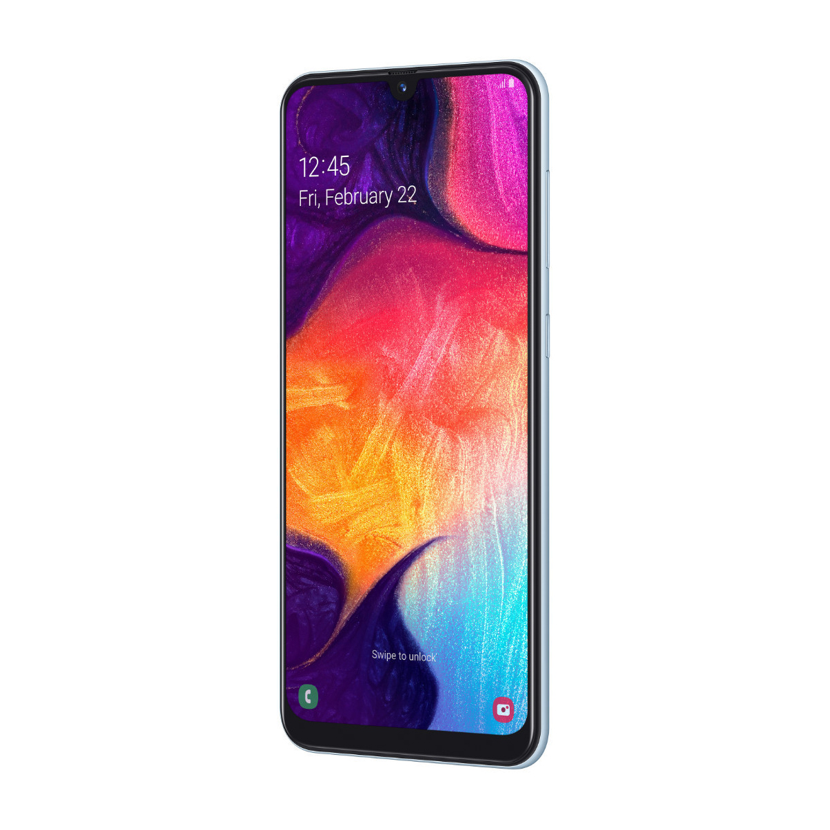 Ein Smartphone mit einem farbenfrohen Bildschirm. Uhrzeit und Datum werden auf dem Bildschirm angezeigt.