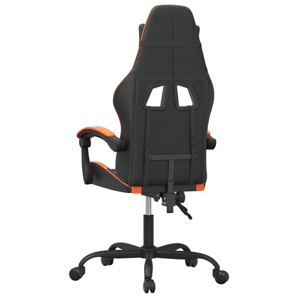 Schwarzer und orangefarbener Gaming-Stuhl von hinten.