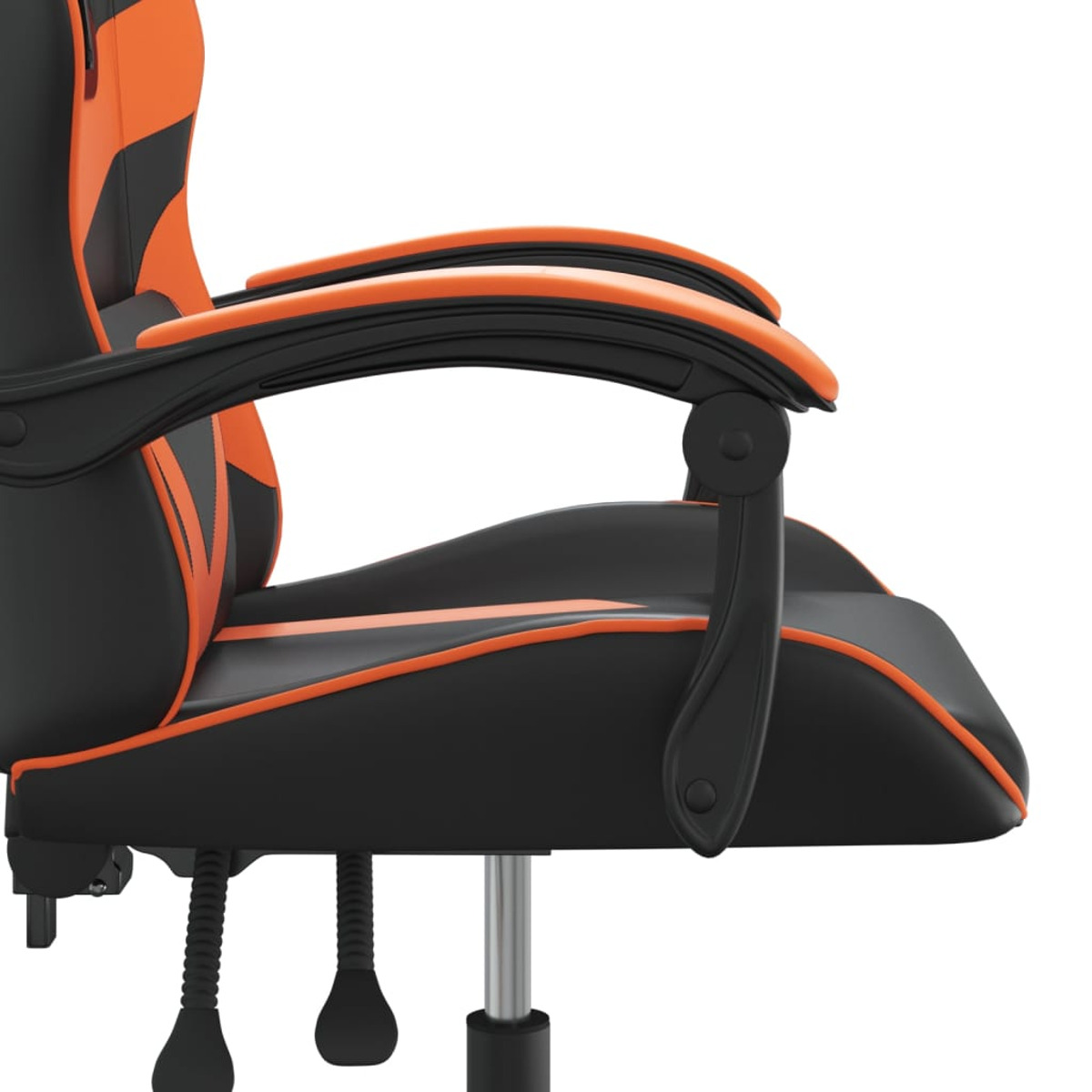 Gaming-Stuhl Seitenansicht. Schwarze und orangefarbene Farben.
