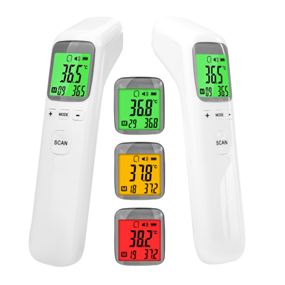 Digitale Thermometer zeigen unterschiedliche Temperaturen in verschiedenen Farben an.