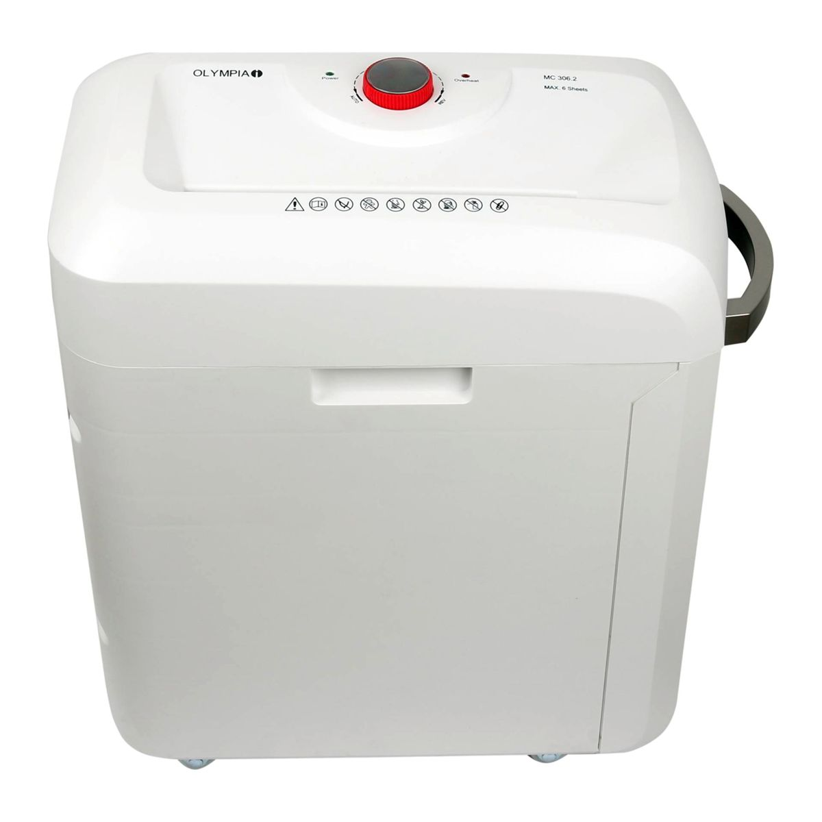 Biała niszczarka do papieru, widok z góry.