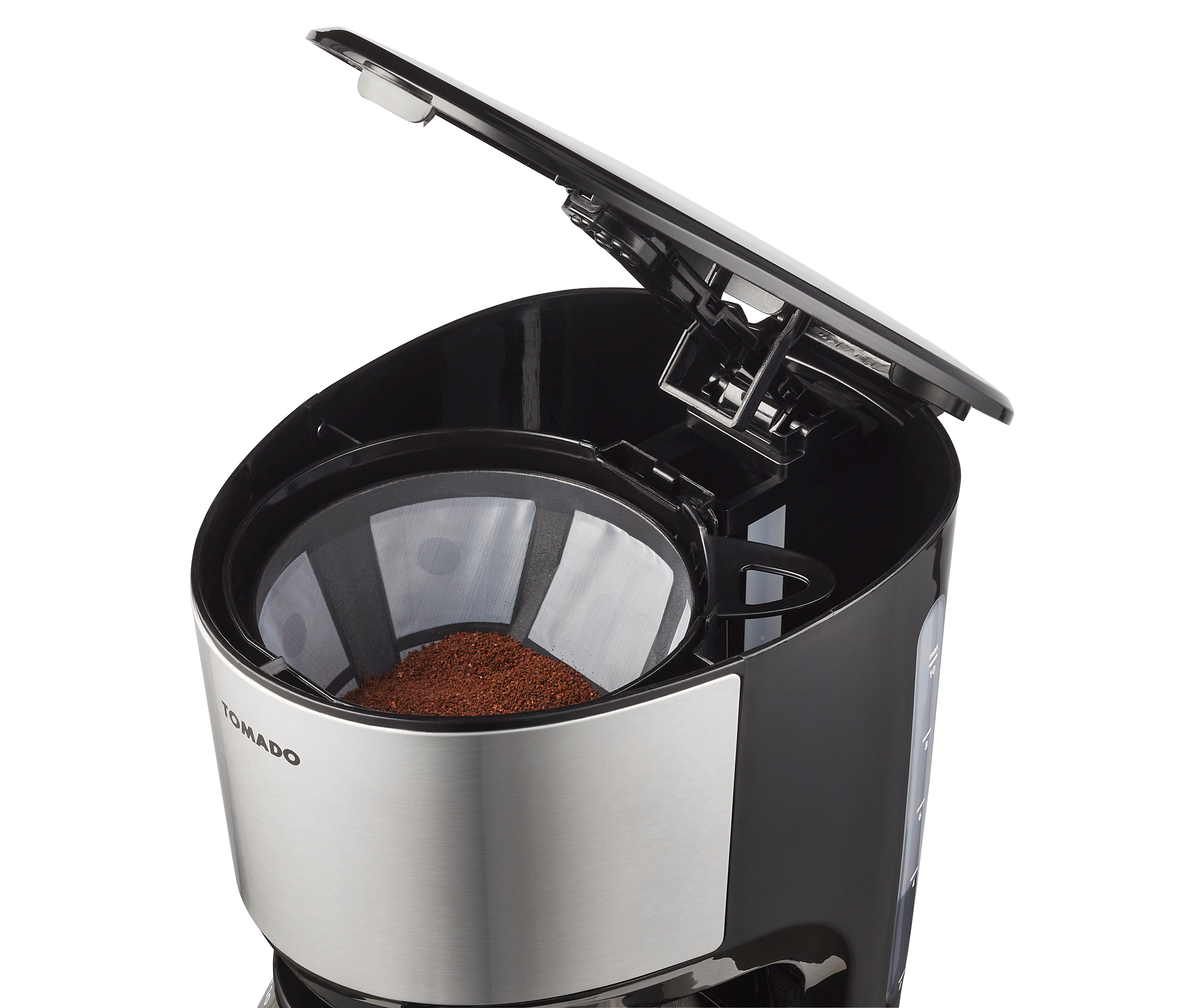 Tornado TCM-1025A-GS CAFETIÈRE À FILTRE MANUELLE avec BROYEUR CONIQUE, 1,5 L, 12 TASSES, 900-1050 W, Acier INOXYDABLE, Noir