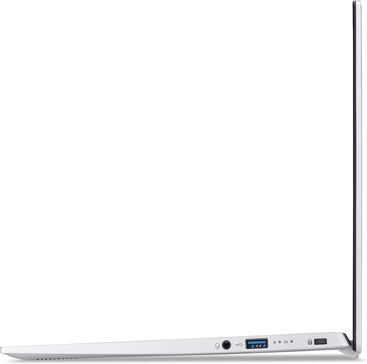 Weiße Laptop-Seitenansicht. Anschlüsse an der Seite.