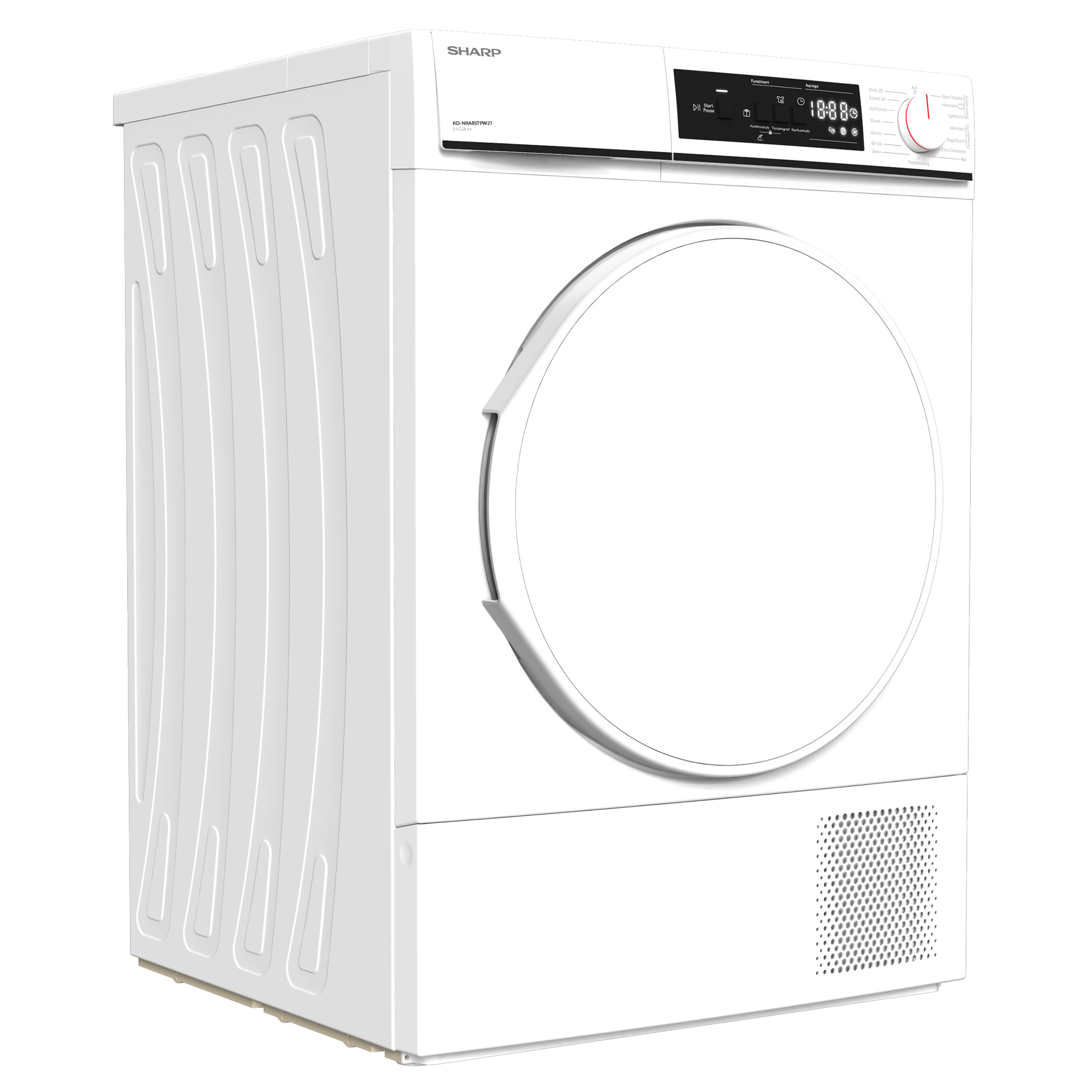 Weiße, moderne Waschmaschine. Seitenansicht, freigestellt auf Weiß.
