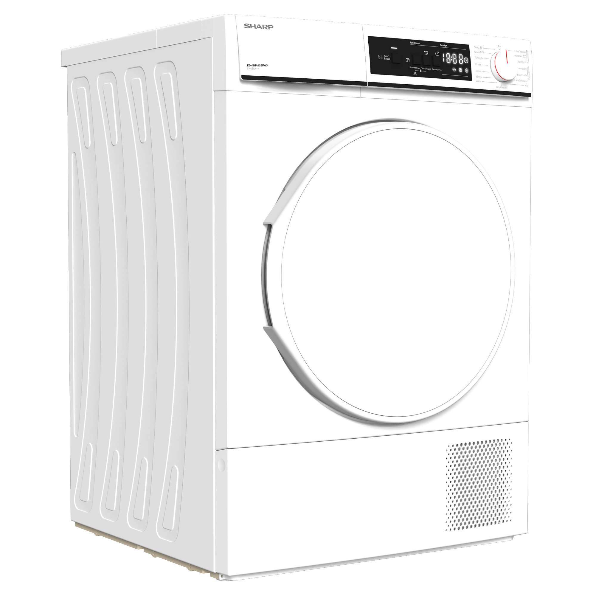 Weiße, moderne Waschmaschine. Seitenansicht, freigestellt auf Weiß.