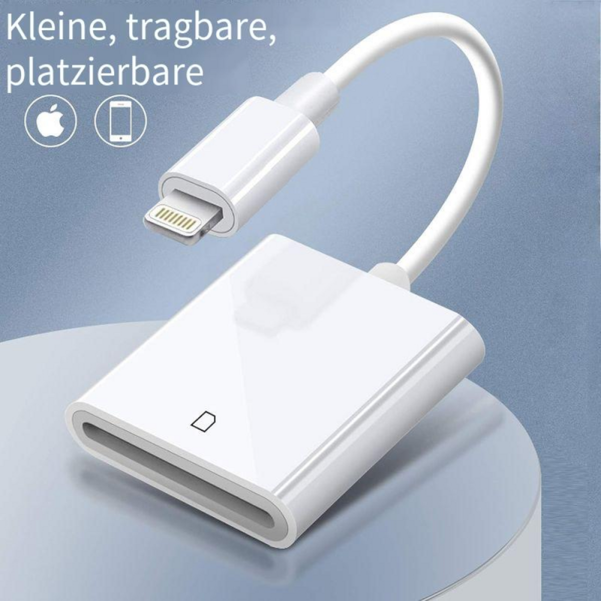 Weißer Kartenleser mit Lightning-Anschlusskabel.