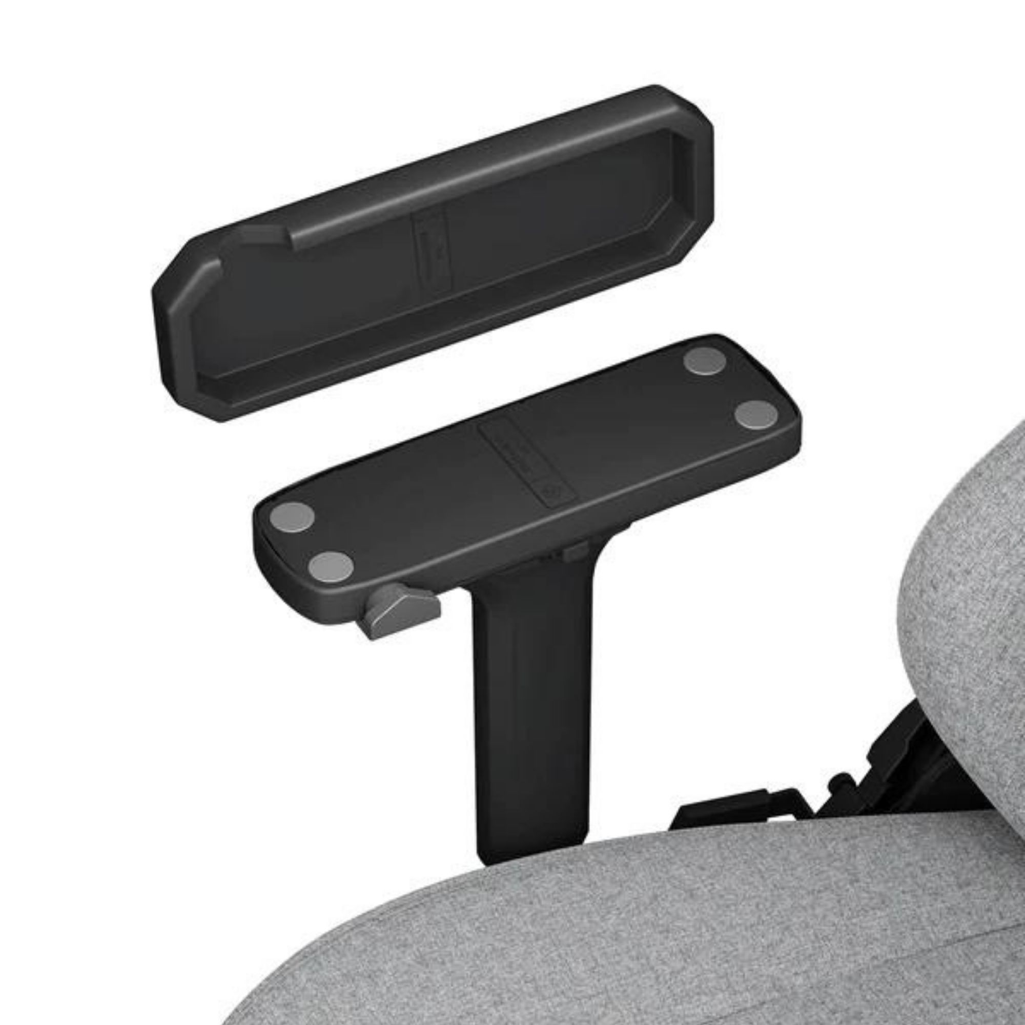 Accoudoirs de chaise noirs. Le supérieur est séparé, et l'inférieur est attaché.